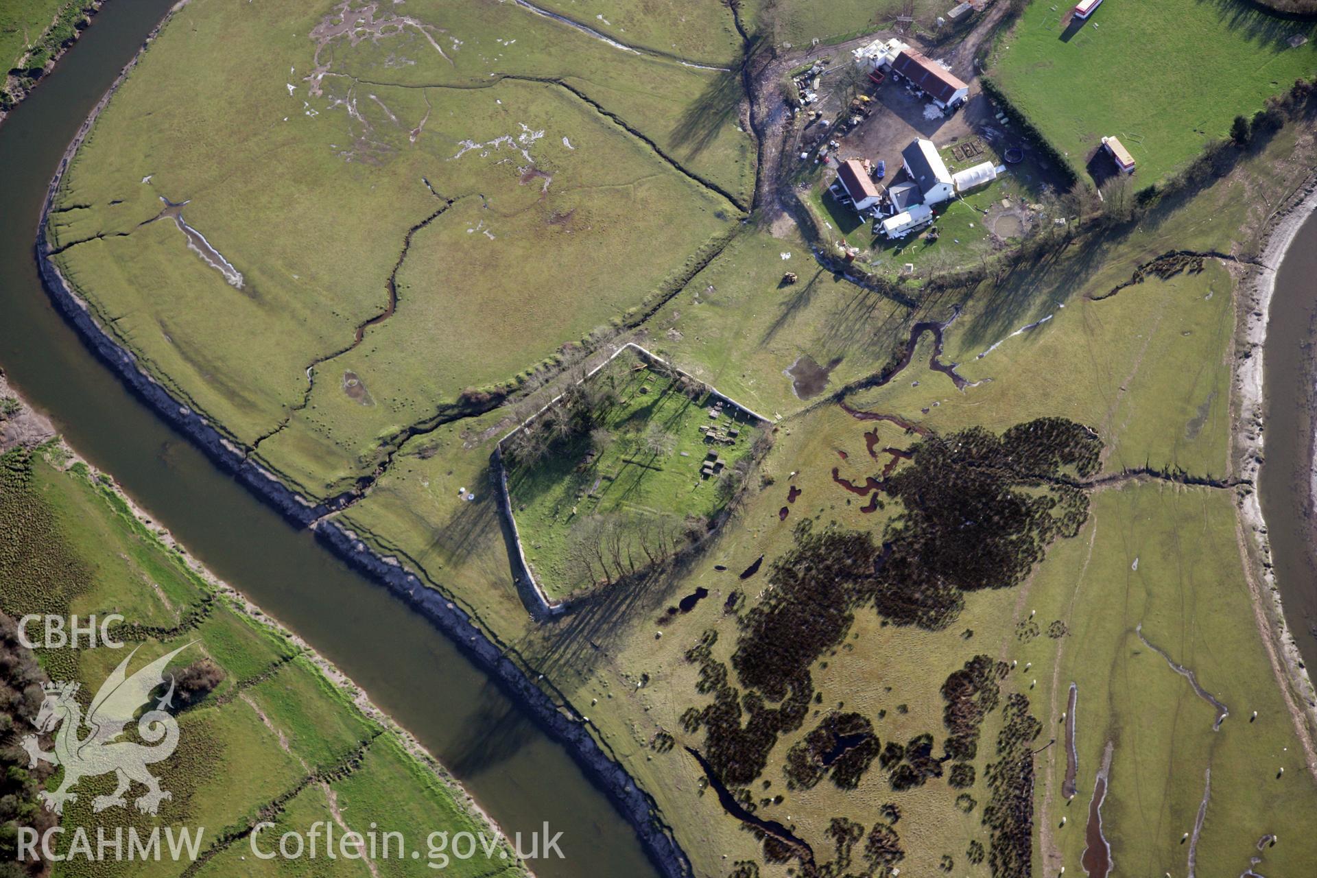 RCAHMW colour oblique photograph of Site of St Teilo's Old Parish Church, Talybont (now removed to St Fagans). Taken by Toby Driver on 02/02/2012.