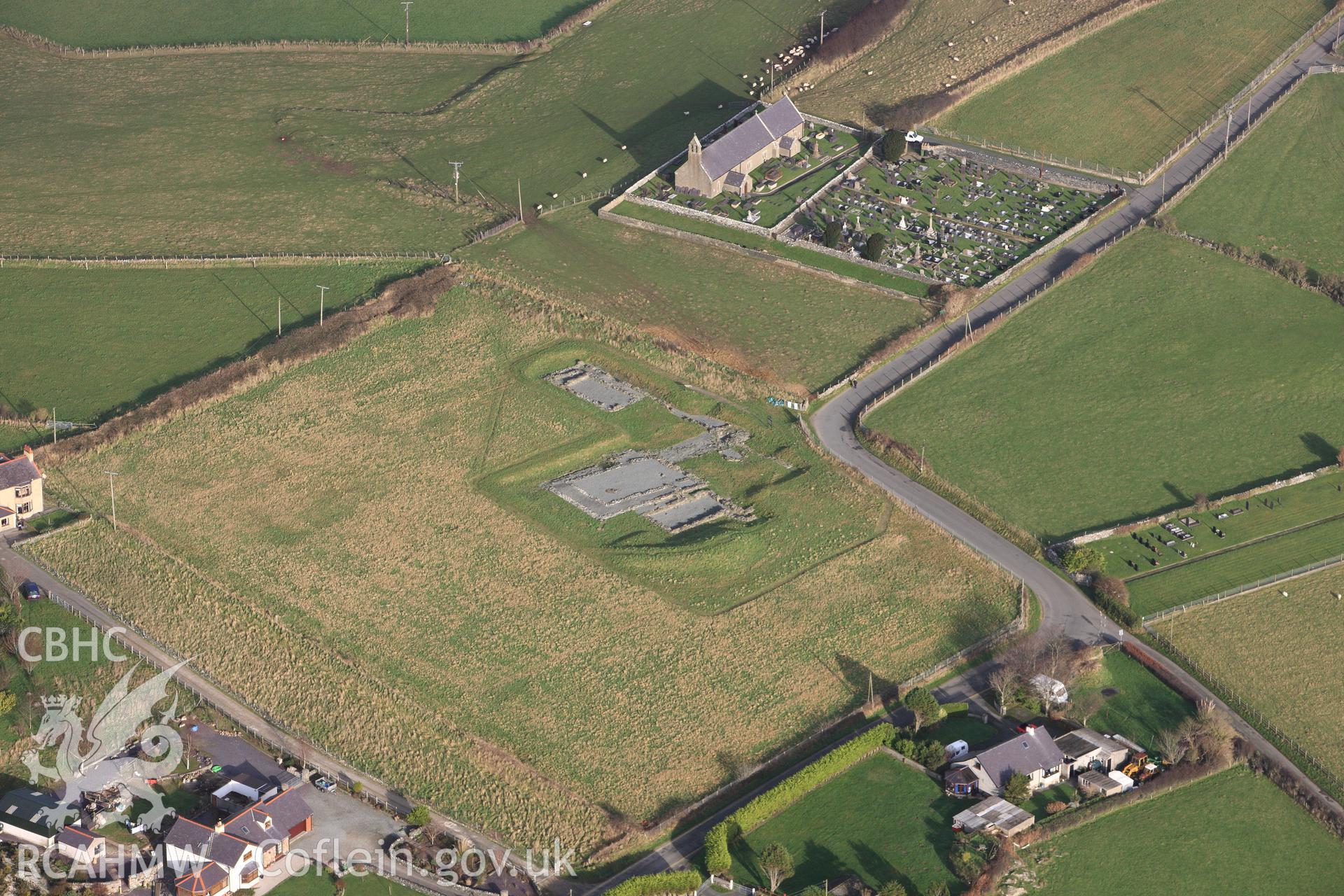 RCAHMW colour oblique photograph of Cae Llys, Rhosyr. Taken by Toby Driver on 13/01/2012.