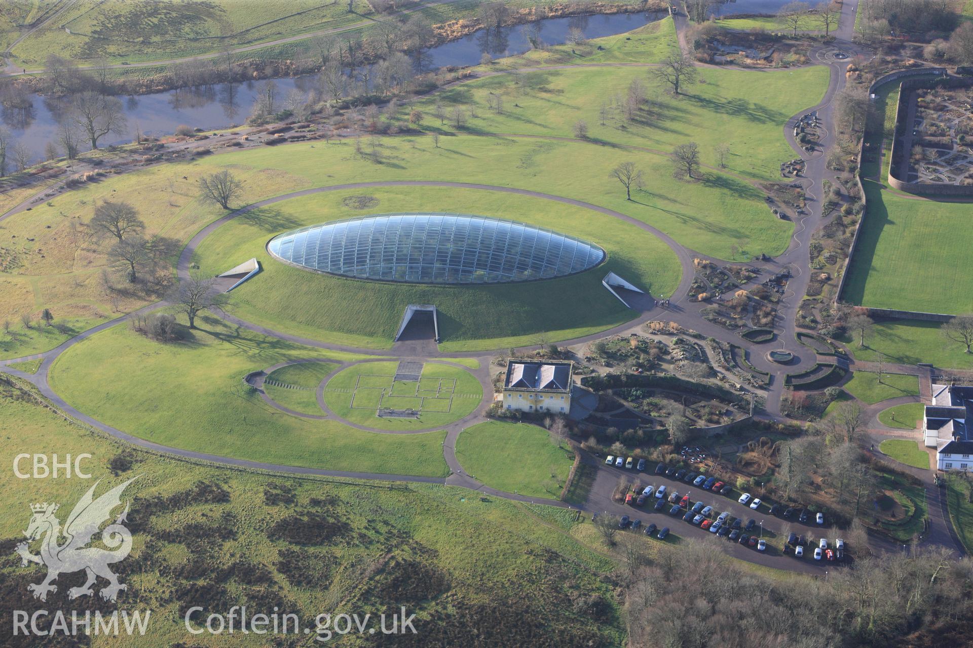 RCAHMW colour oblique photograph of The Great Glasshouse, The National Botanic Garden of Wales. Taken by Toby Driver on 27/01/2012.