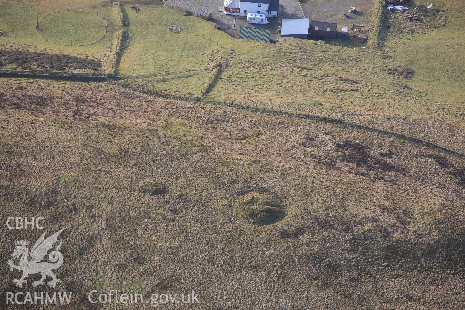 RCAHMW colour oblique photograph of Bryn Rhosau Cairn I and II. Taken by Toby Driver on 07/02/2012.