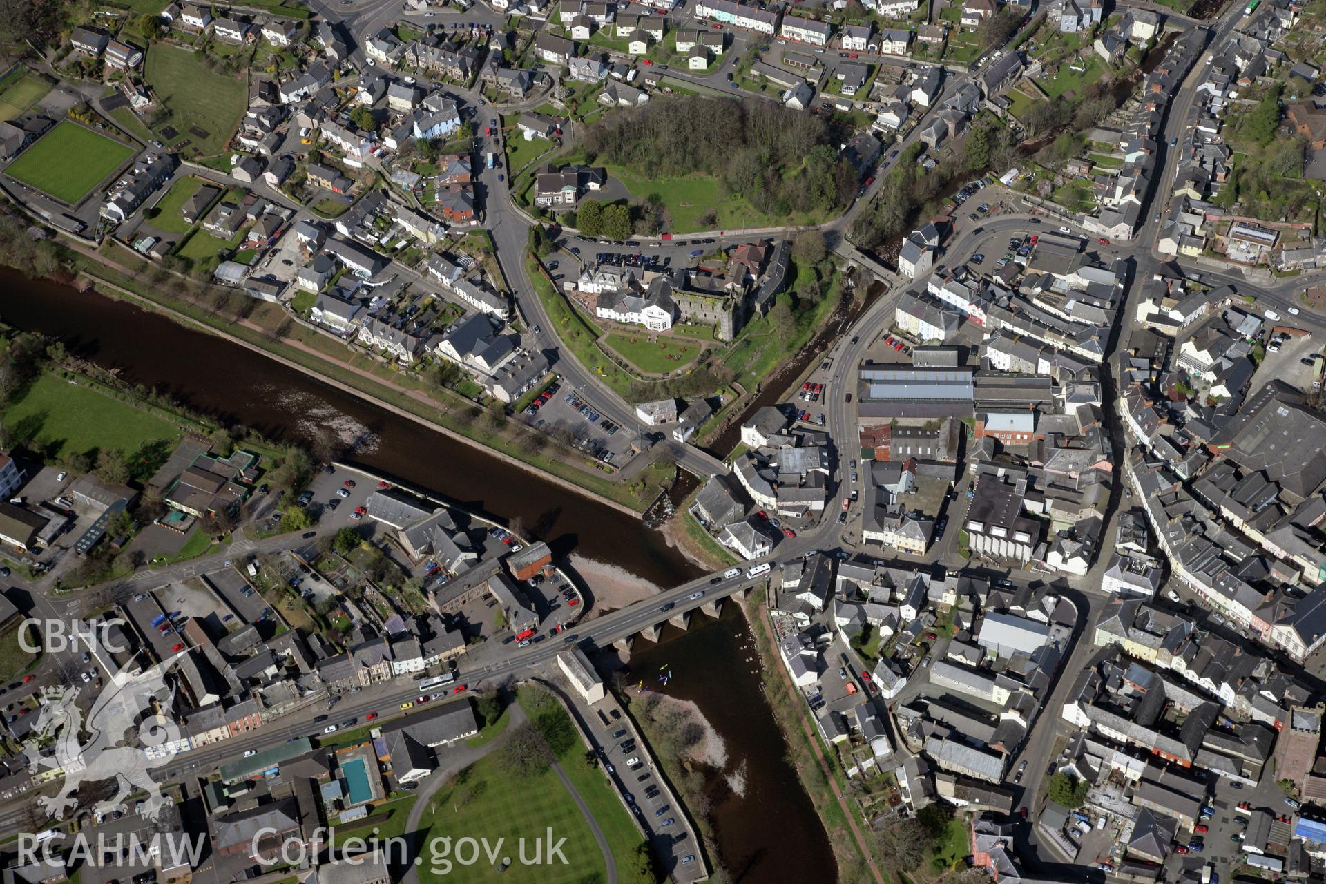 RCAHMW colour oblique photograph of Brecon town. Taken by Toby Driver and Oliver Davies on 28/03/2012.