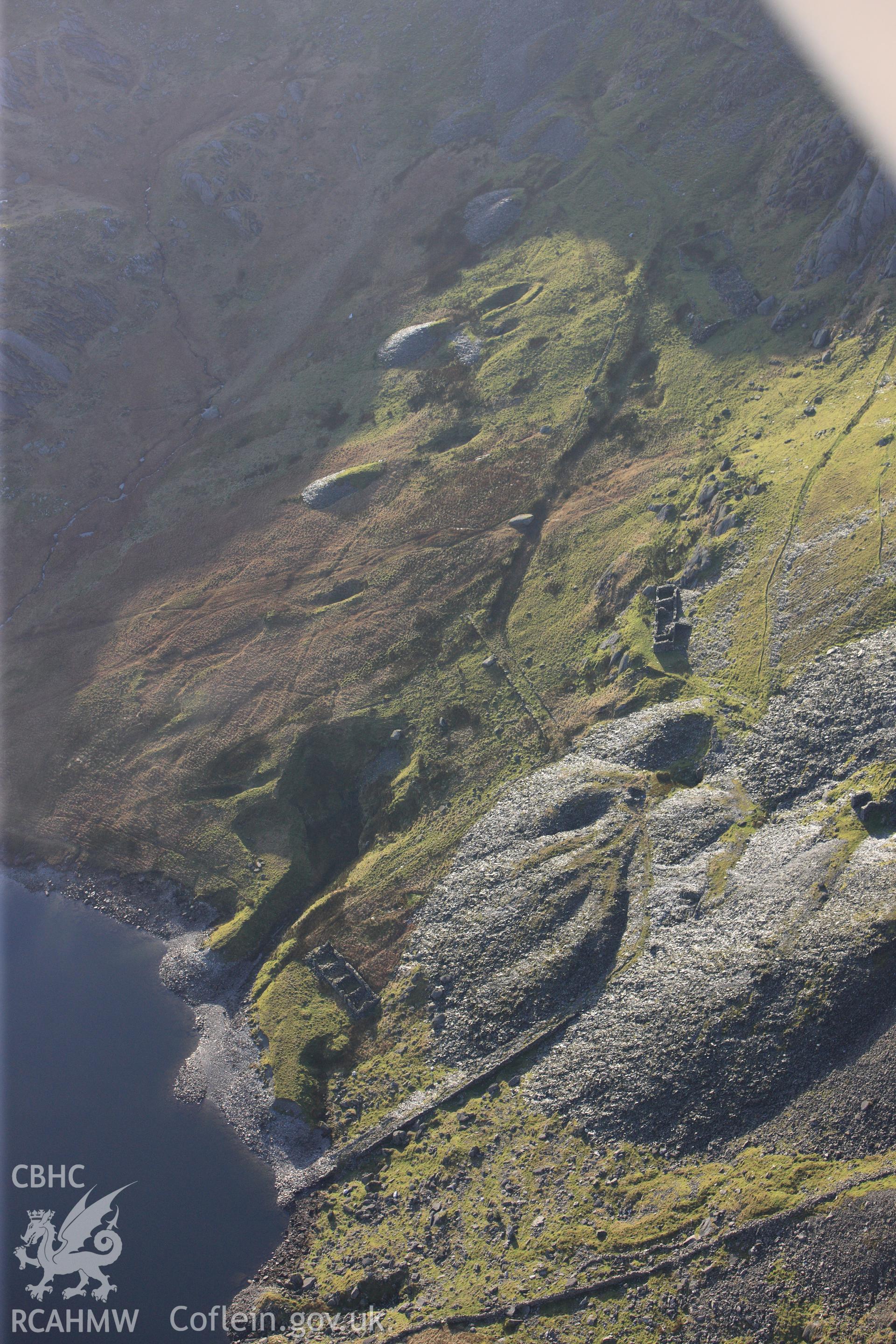 RCAHMW colour oblique photograph of Moelwyn Mawr slate quarry. Taken by Toby Driver on 13/01/2012.