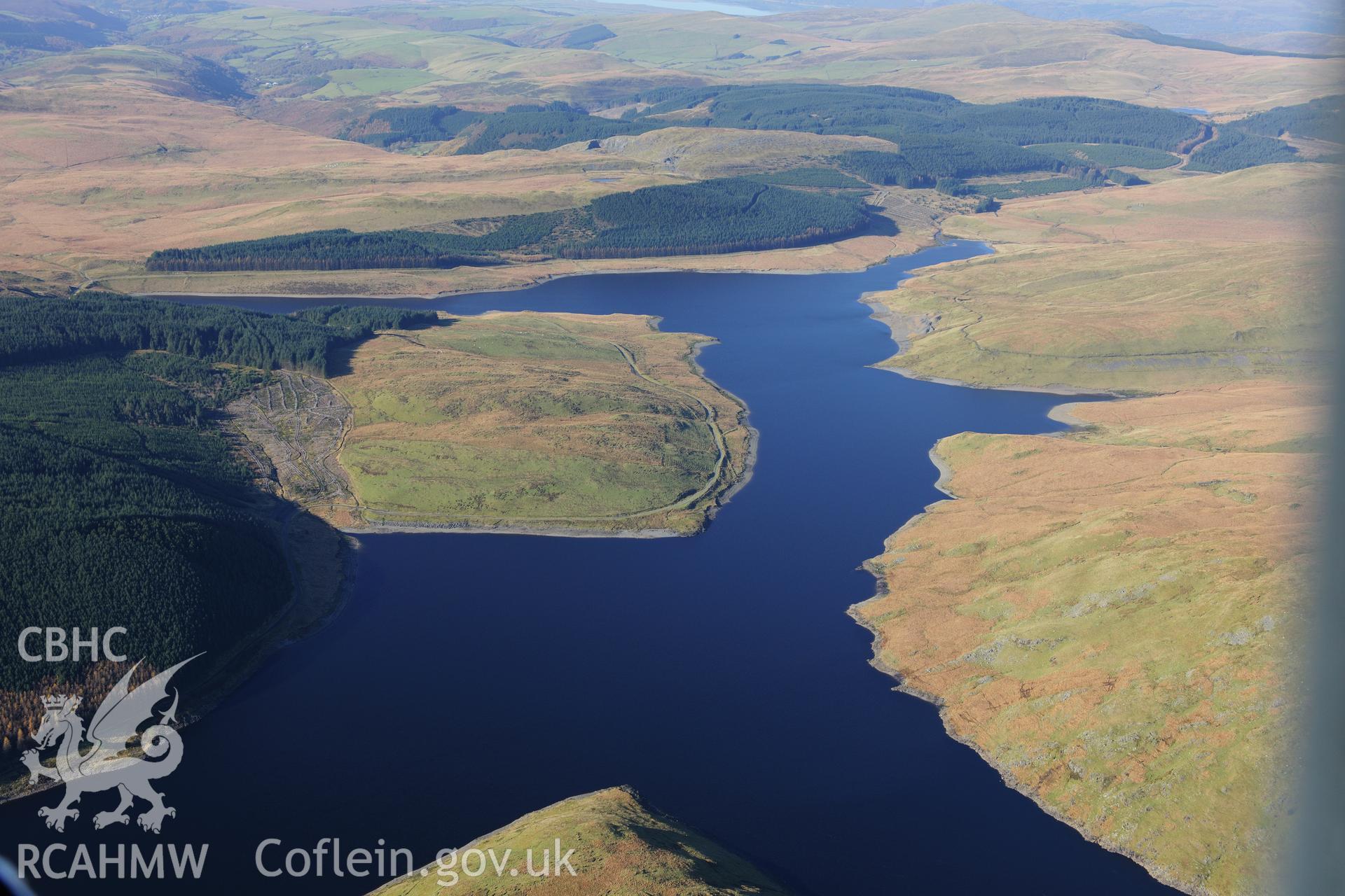 RCAHMW colour oblique photograph of Nant y Moch Reservoir. Taken by Toby Driver on 05/11/2012.