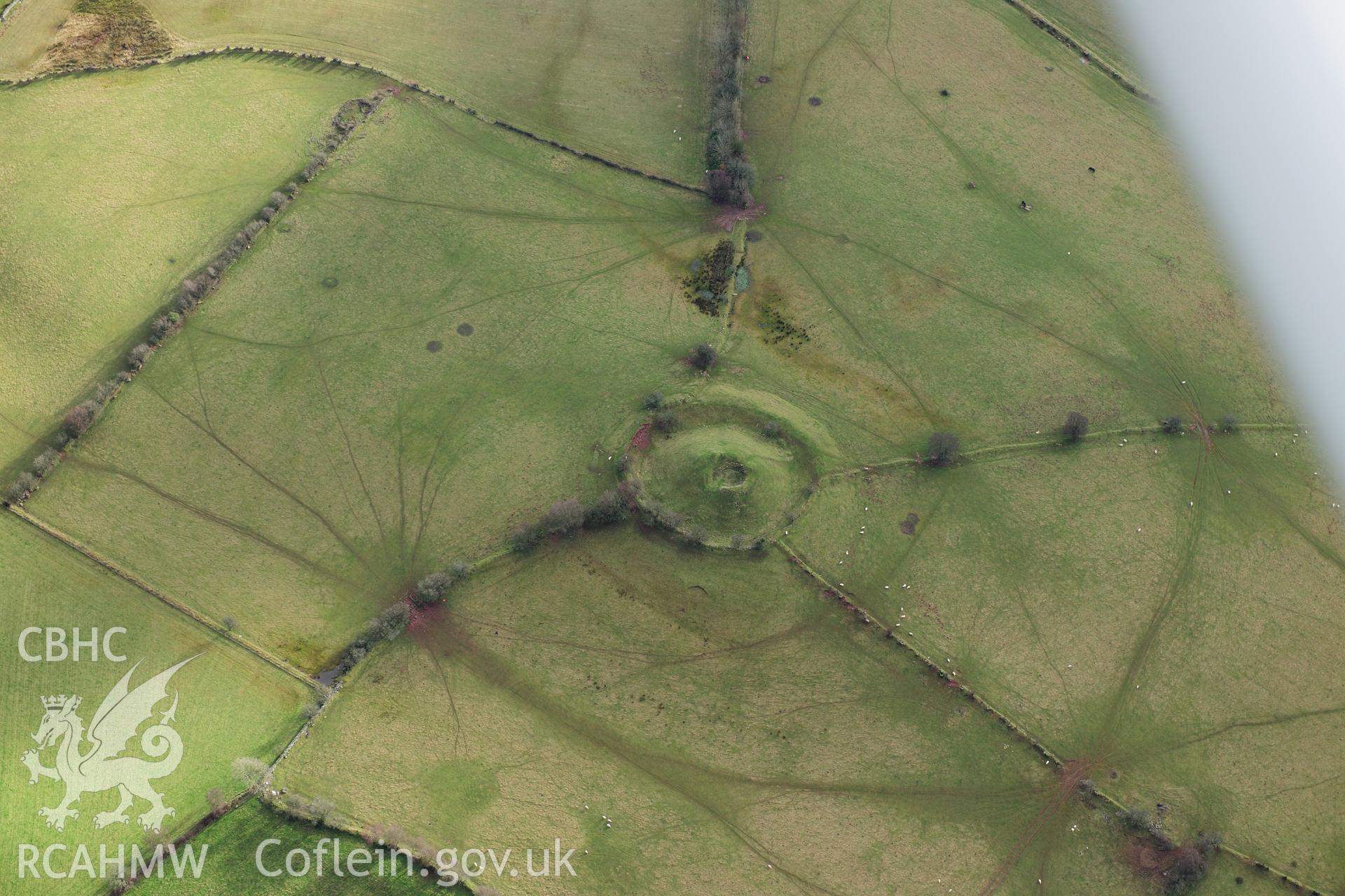 RCAHMW colour oblique photograph of Cwm Camlais motte. Taken by Toby Driver on 28/11/2012.