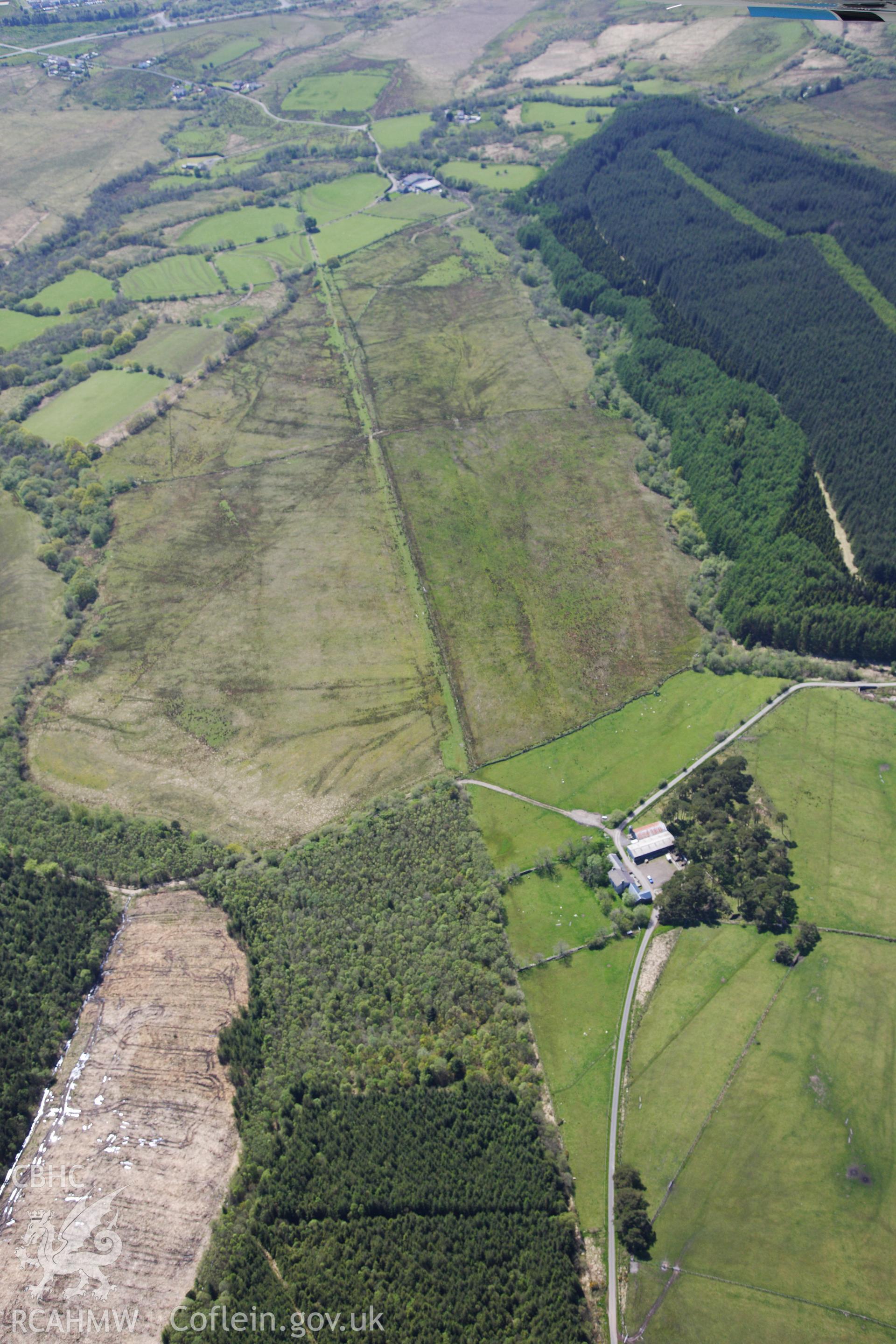 RCAHMW colour oblique photograph of Sarn Helen, section of Roman road north-east of Coelbren Roman fort. Taken by Toby Driver on 22/05/2012.