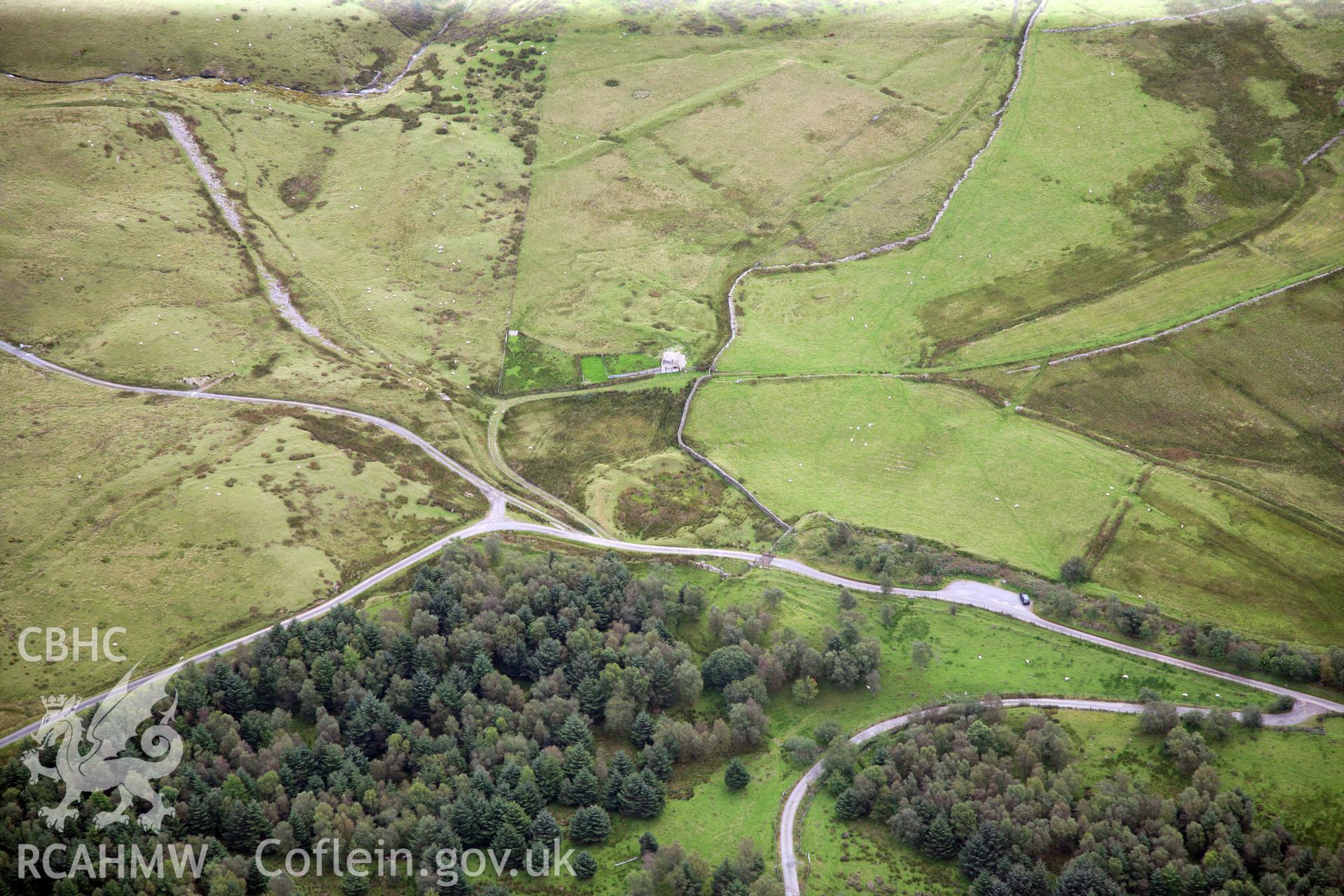 RCAHMW colour oblique photograph of Tomen-y-Mur Roman Amphitheatre. Taken by Toby Driver on 17/08/2011.