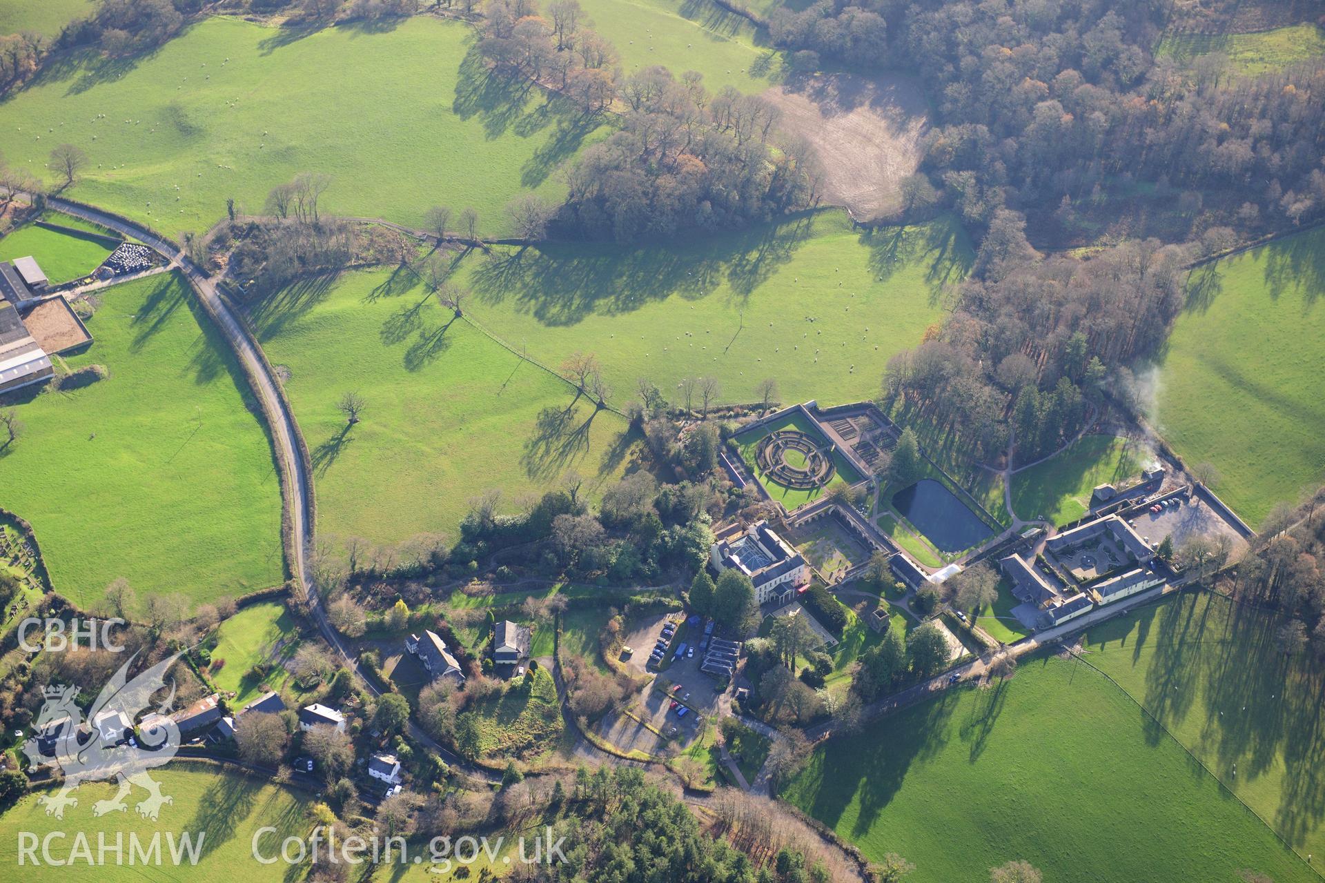 RCAHMW colour oblique photograph of Aberglasney, garden. Taken by Toby Driver on 28/11/2012.