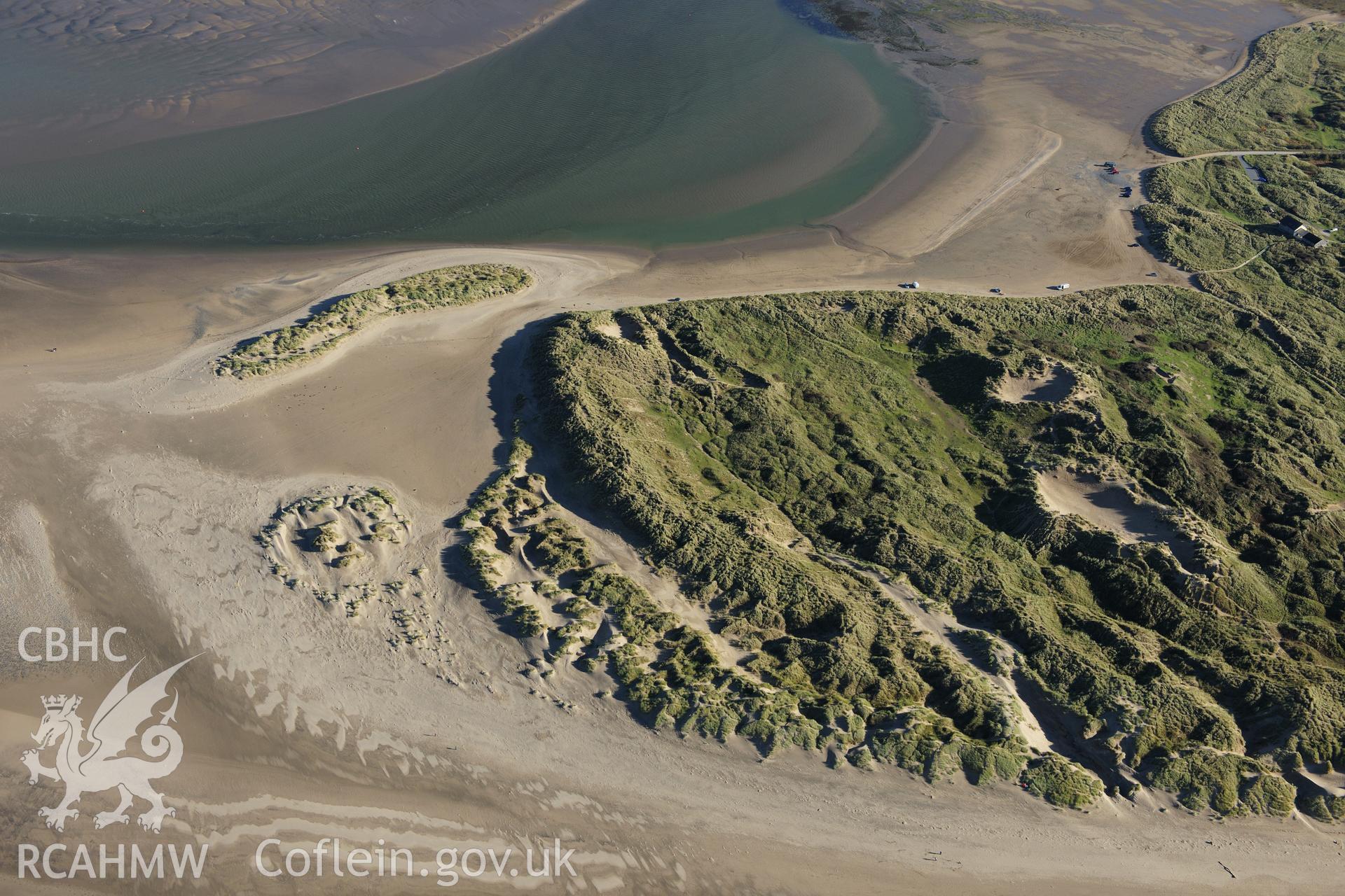 RCAHMW colour oblique photograph of Ynyslas National Nature Reserve, Rocket Range (disused). Taken by Toby Driver on 05/11/2012.