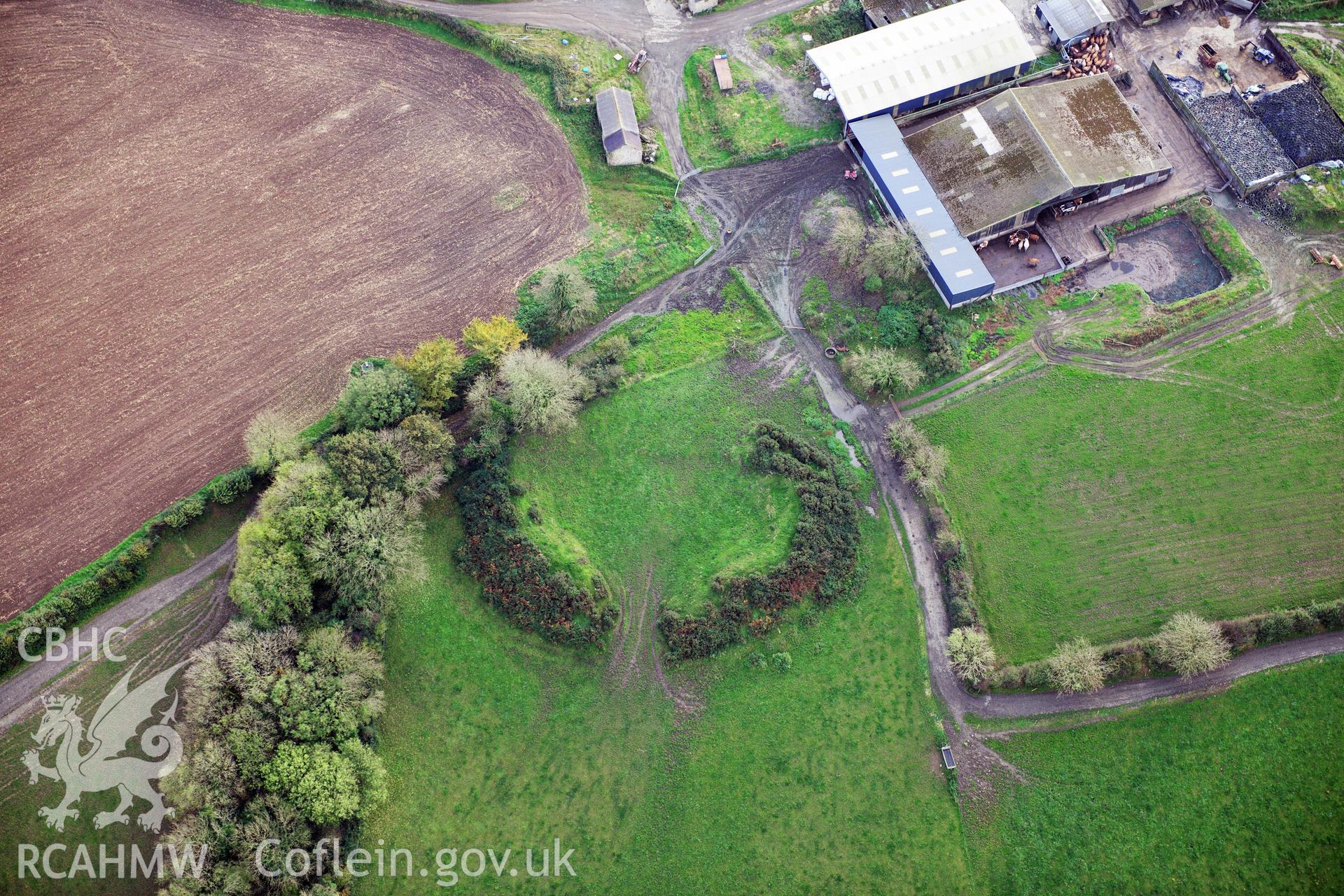 RCAHMW colour oblique photograph of Drim Camp. Taken by Toby Driver on 26/10/2012.