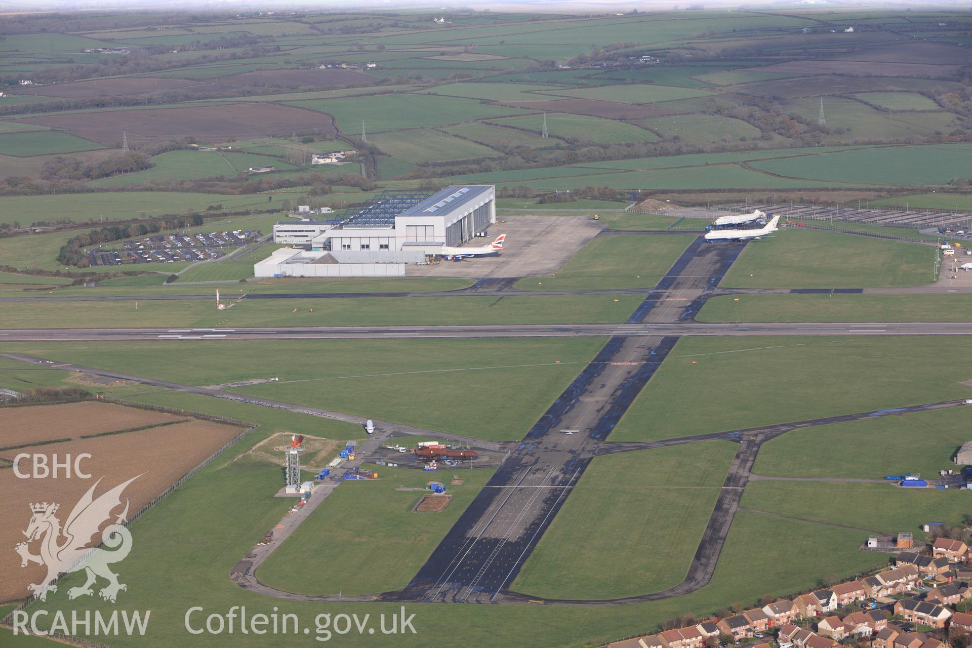 RCAHMW colour oblique photograph of view looking north over Font-y-gary, towards Cardiff-Wales Airport. Taken by Toby Driver on 17/11/2011.