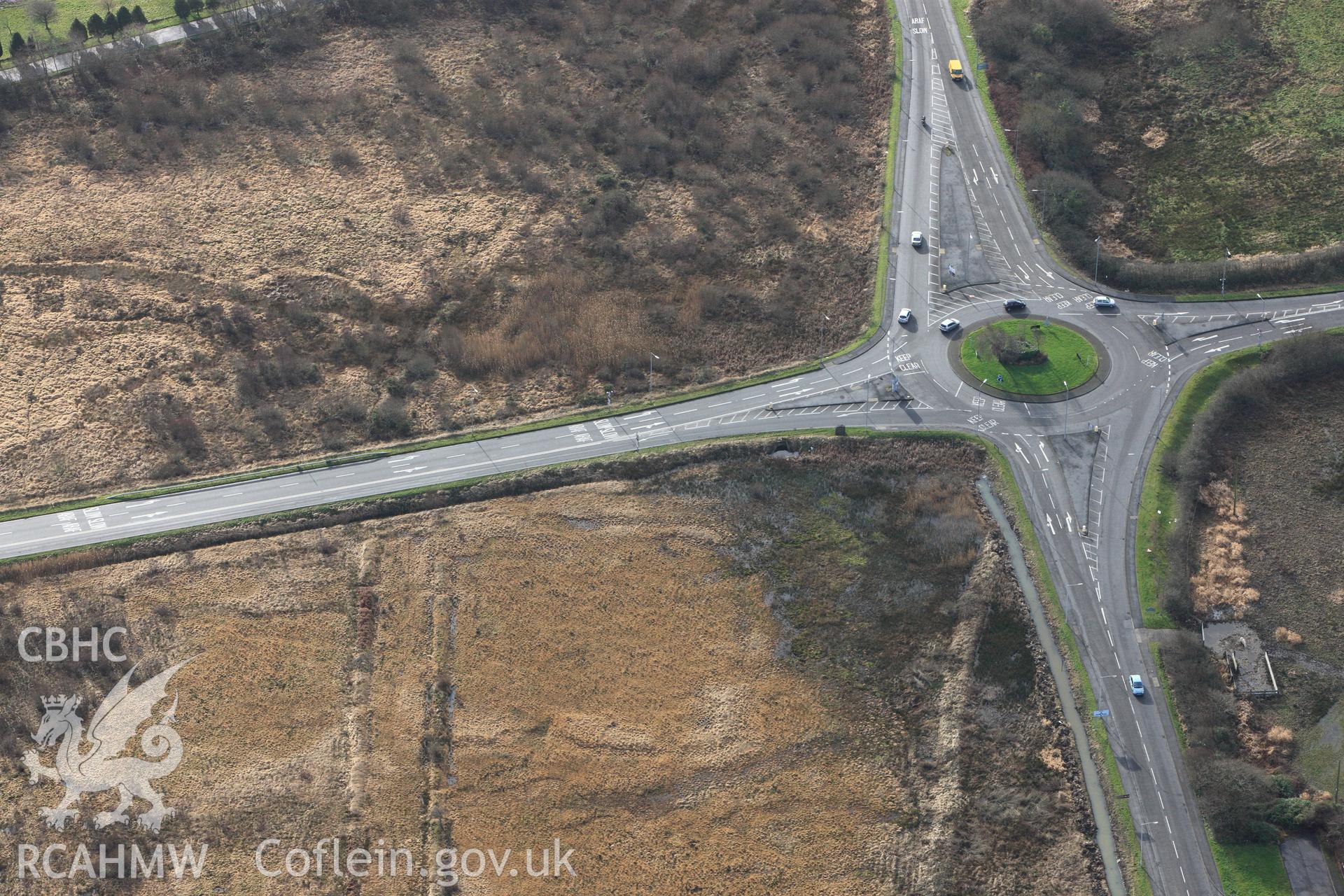 RCAHMW colour oblique photograph of Roman Military Enclosure on Stafford Common. Taken by Toby Driver on 27/01/2012.