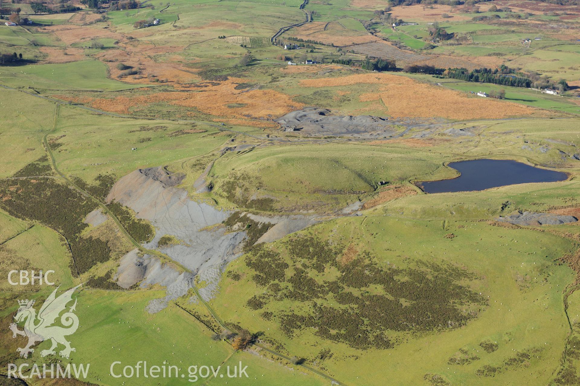 RCAHMW colour oblique photograph of Glogfawr and Glogfach lead mines. Taken by Toby Driver on 05/11/2012.