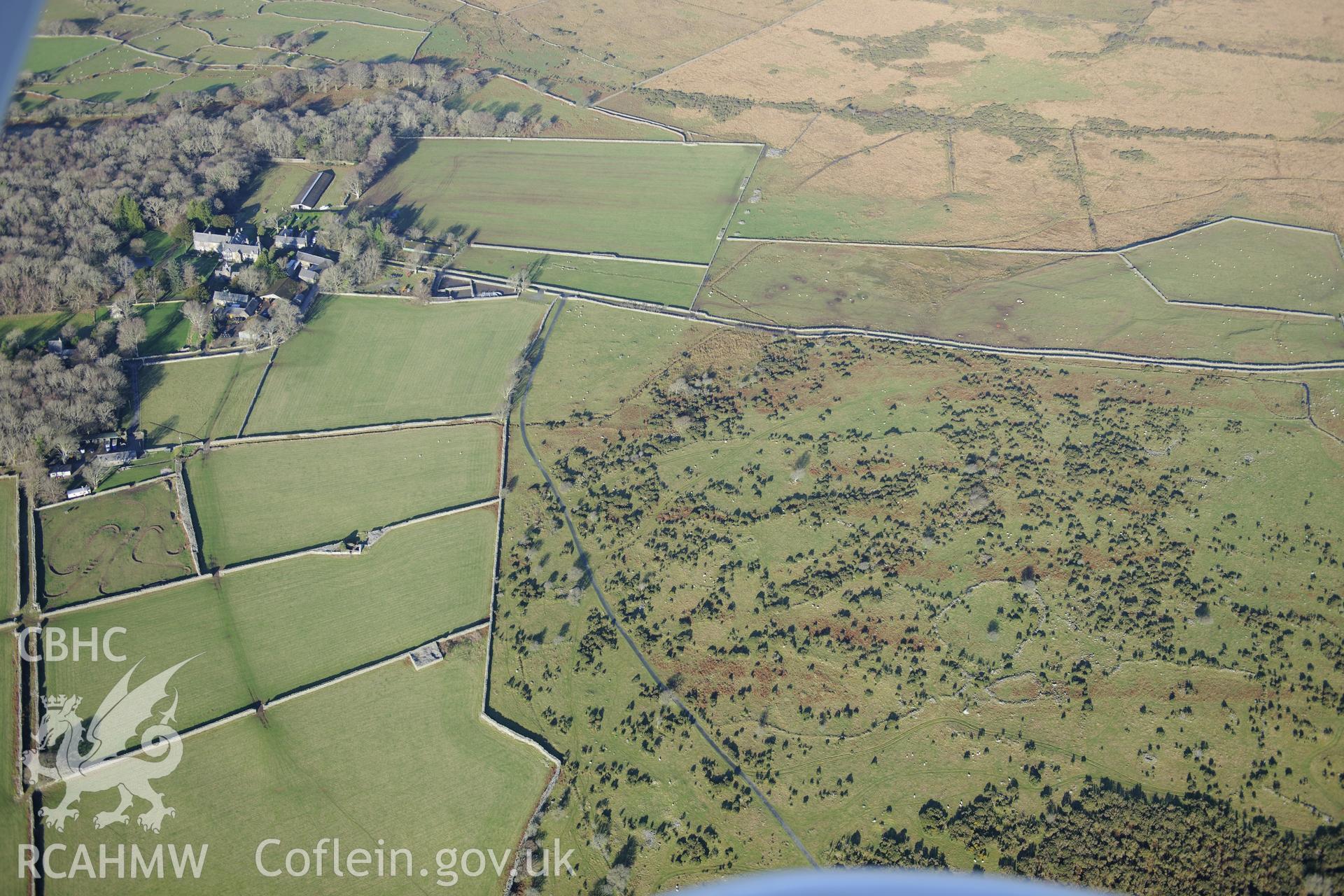 RCAHMW colour oblique photograph of Cors y Gedol field system, western part. Taken by Toby Driver on 10/12/2012.