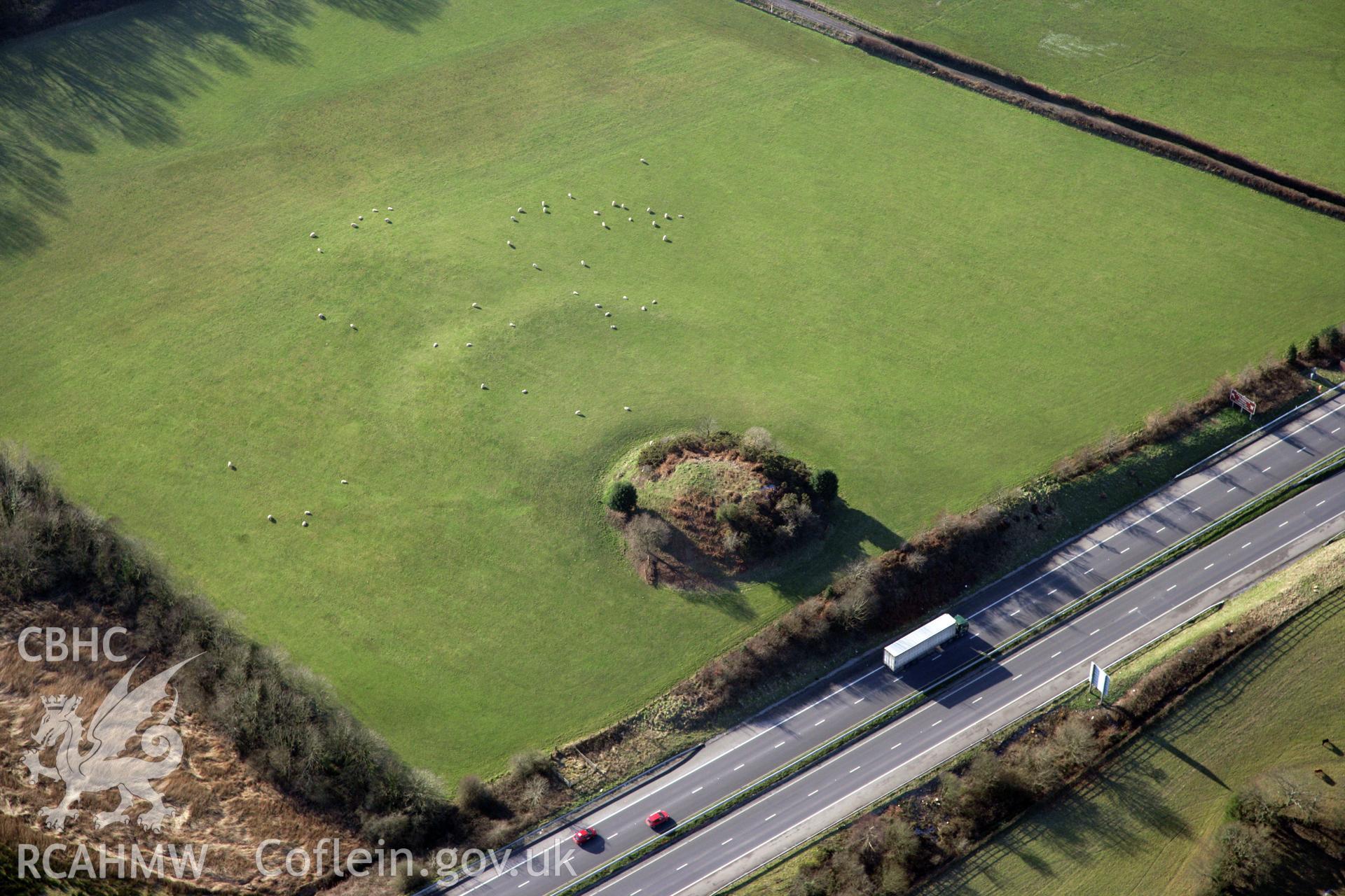 RCAHMW colour oblique photograph of Llandeillo Castle Mound. Taken by Toby Driver on 02/02/2012.