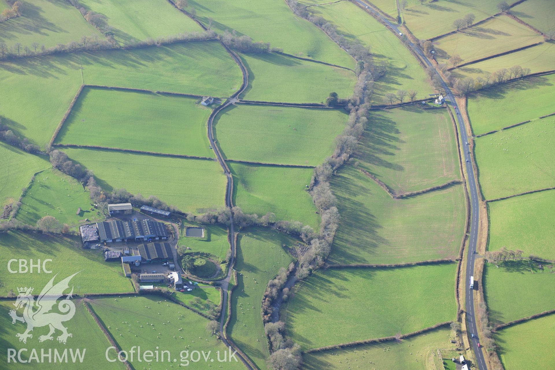 RCAHMW colour oblique photograph of Cilwhybert Castle Mound. Taken by Toby Driver on 23/11/2012.