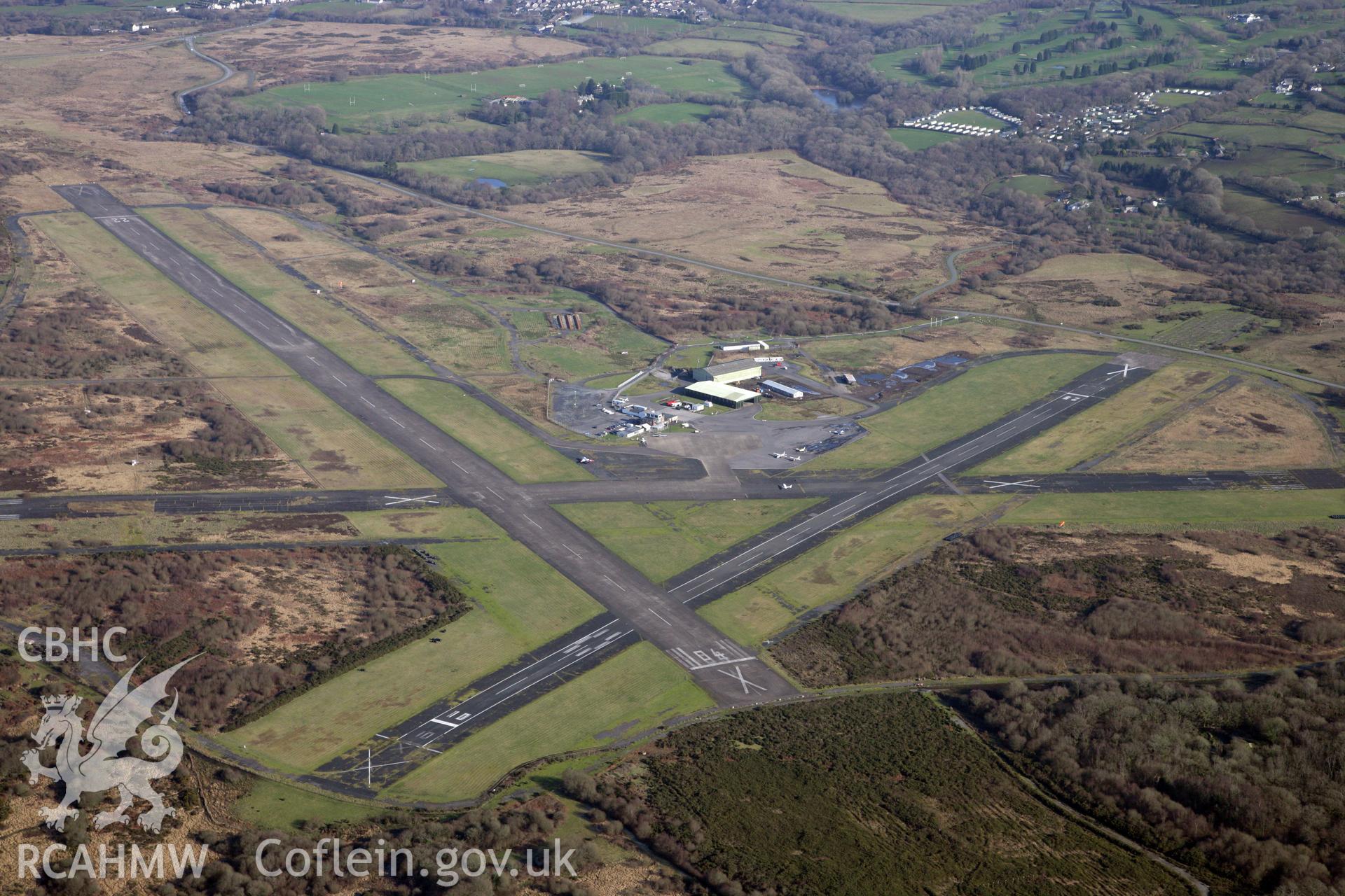 RCAHMW colour oblique photograph of Fairwood Common Aerodrome. Taken by Toby Driver on 02/02/2012.