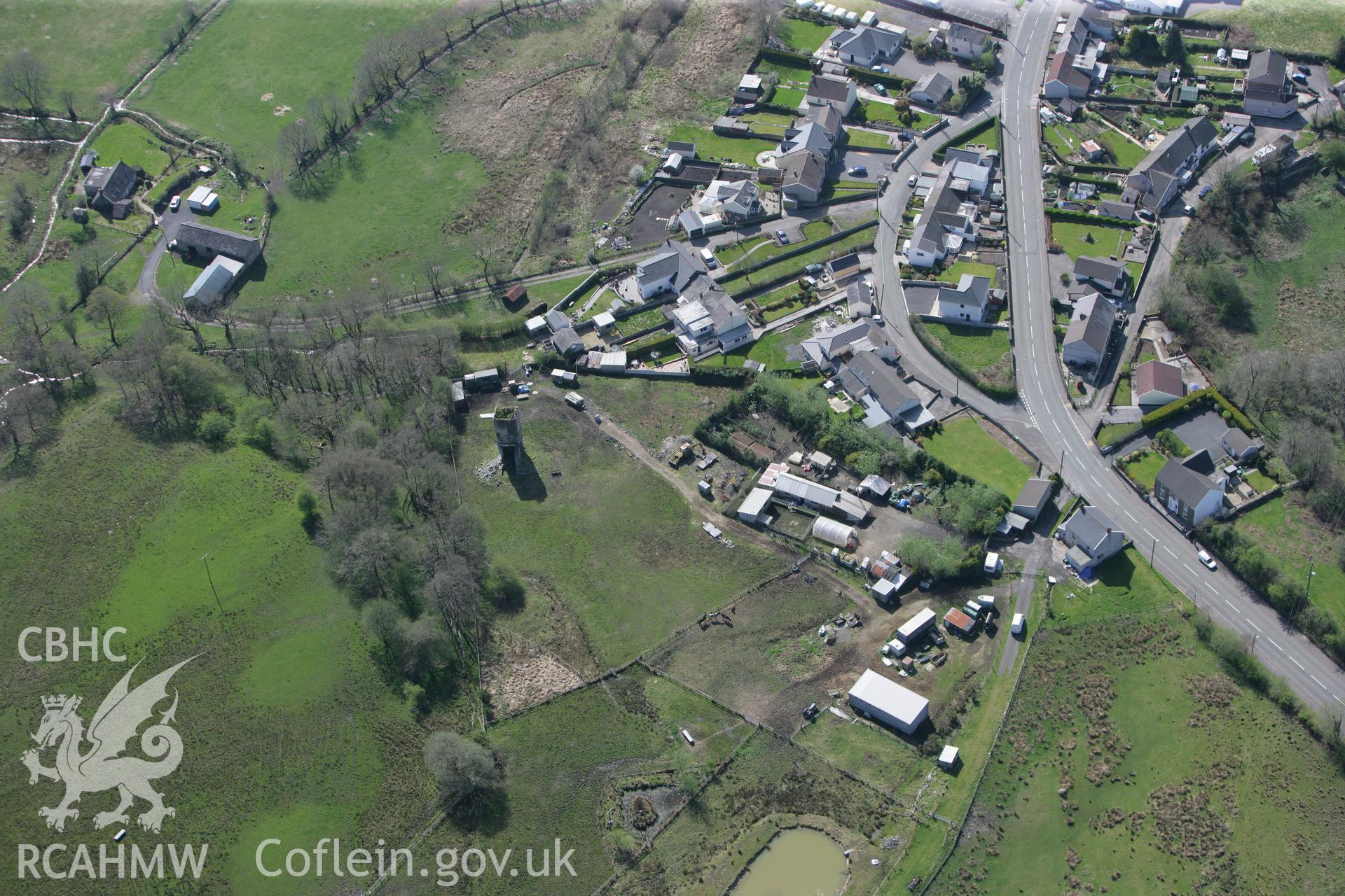 RCAHMW colour oblique photograph of Ynysgedwyn Colliery, Fan House. Taken by Toby Driver on 08/04/2011.