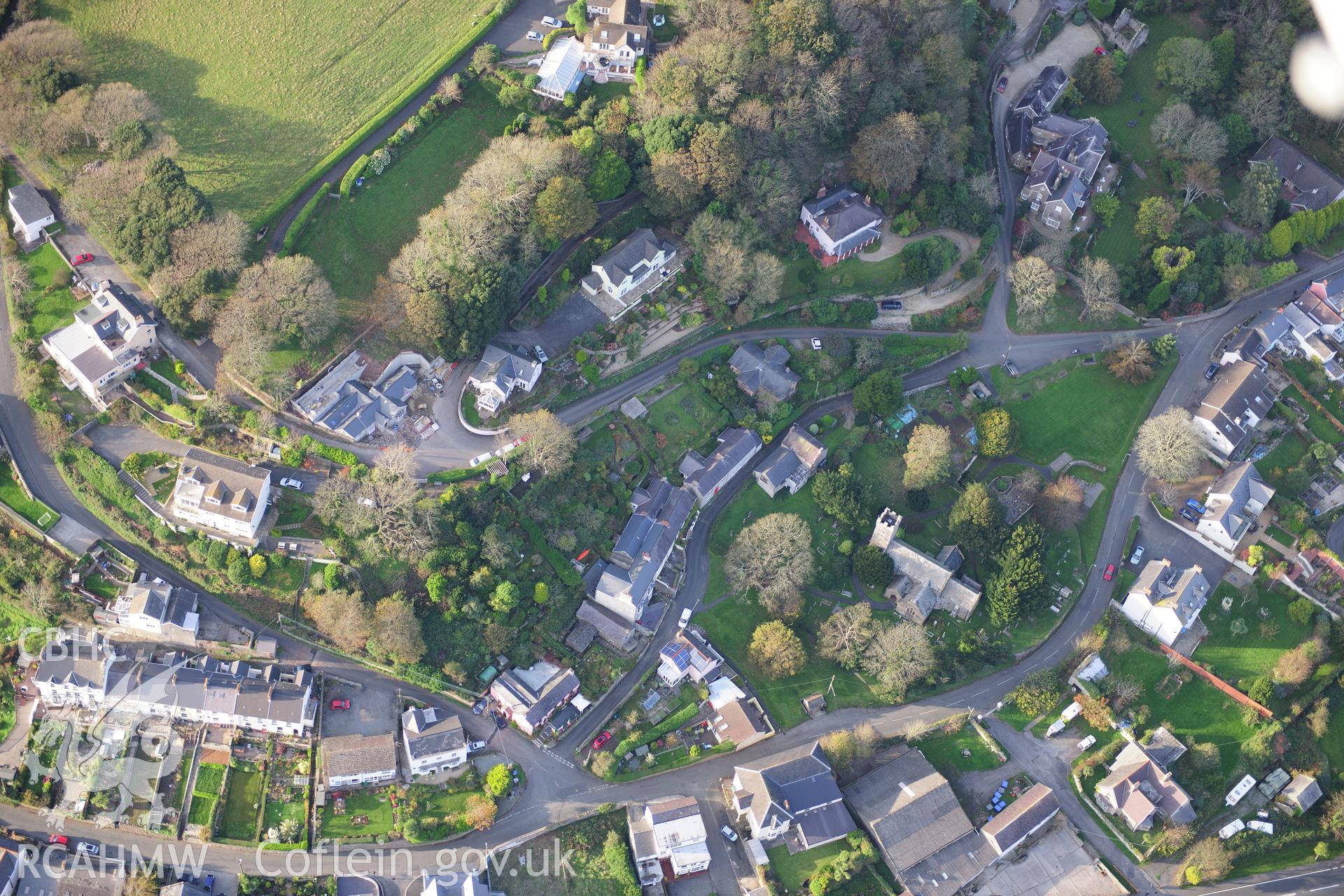 RCAHMW colour oblique photograph of St Teilo's Church. Taken by Toby Driver on 26/10/2012.