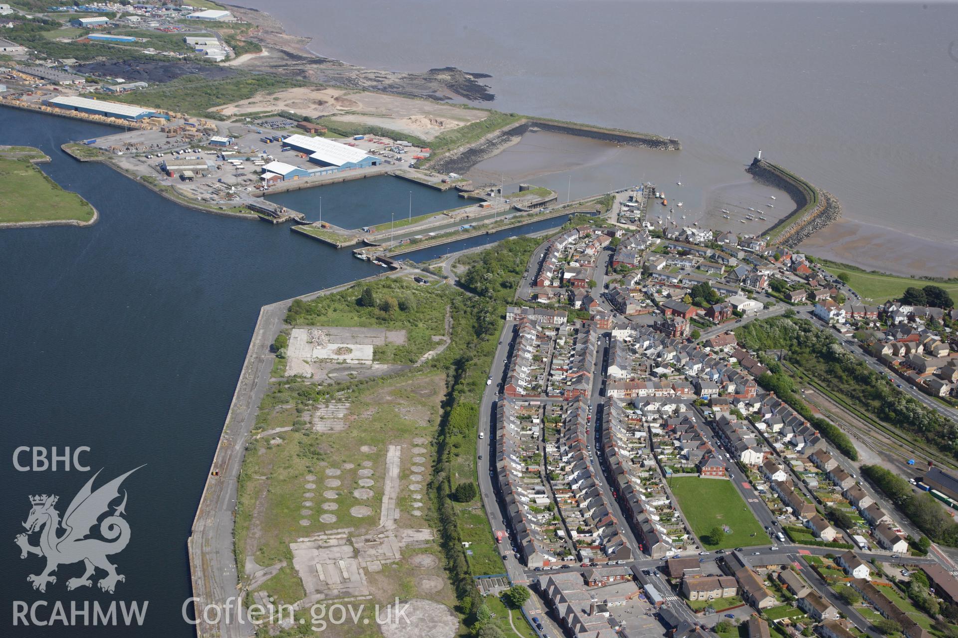 RCAHMW colour oblique photograph of Barry Docks, from west. Taken by Toby Driver on 22/05/2012.