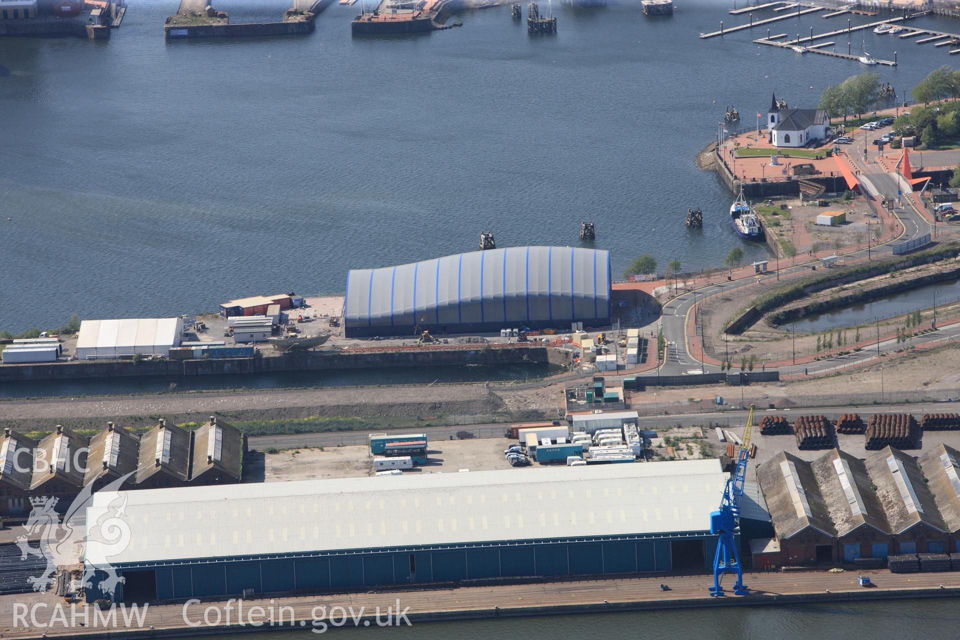 RCAHMW colour oblique photograph of Dr Who Museum, Cardiff Bay, viewed from the south-east. Taken by Toby Driver on 22/05/2012.