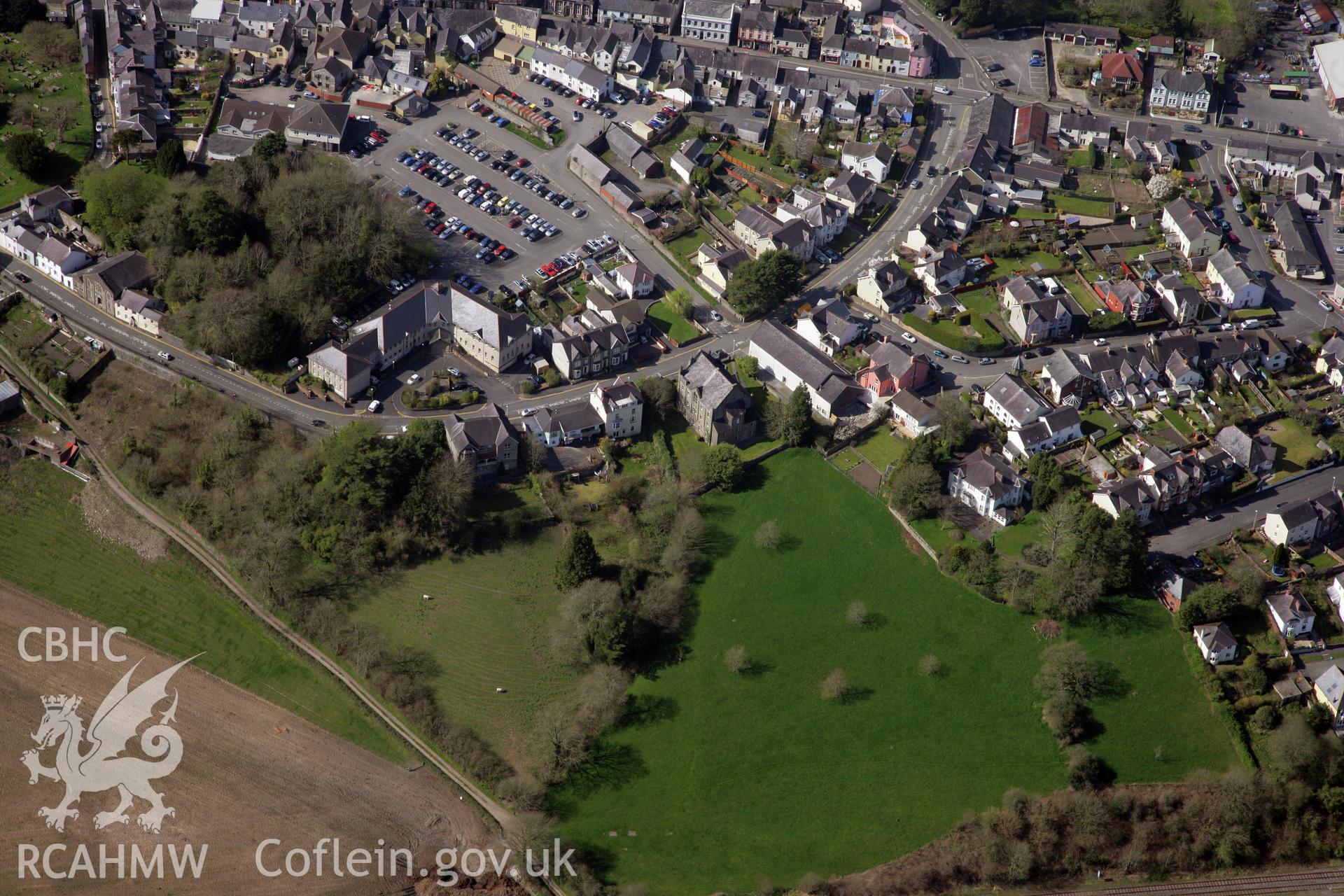 RCAHMW colour oblique photograph of Llandeilo, town centre from the east. Taken by Toby Driver and Oliver Davies on 28/03/2012.