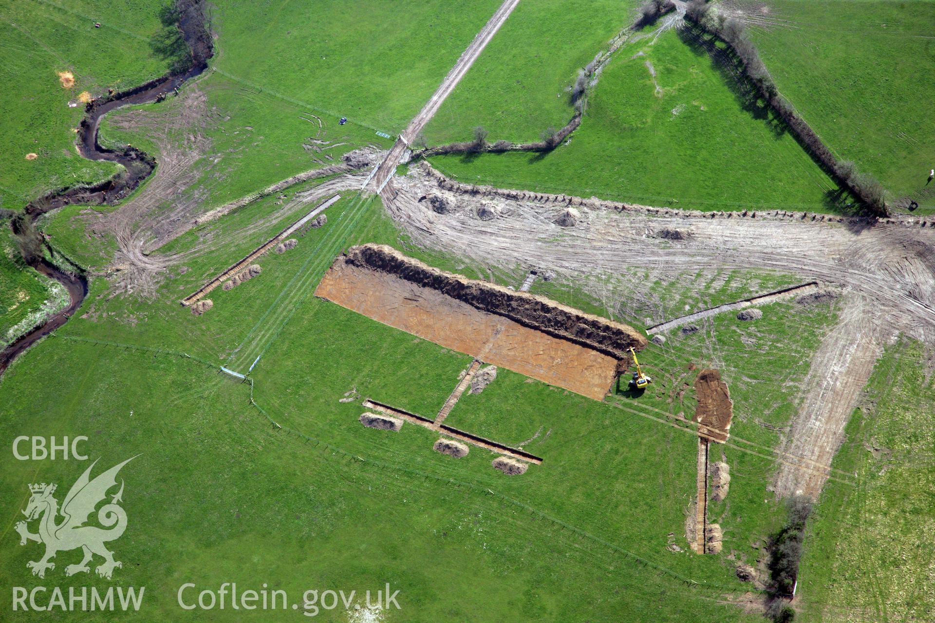 RCAHMW colour oblique photograph of A477 Bypass, Llanddowror; excavations near Castell Llanddowror. Taken by Toby Driver and Oliver Davies on 28/03/2012.