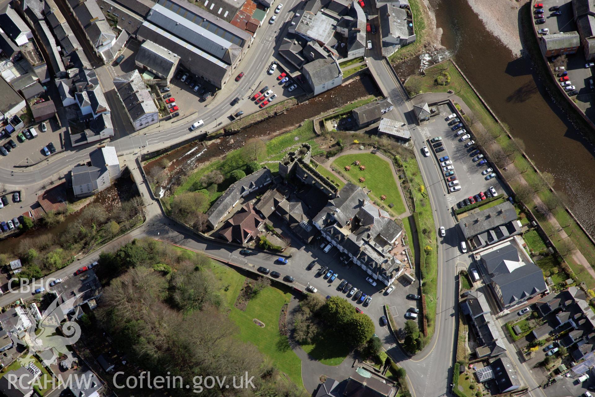 RCAHMW colour oblique photograph of Brecon Castle. Taken by Toby Driver and Oliver Davies on 28/03/2012.