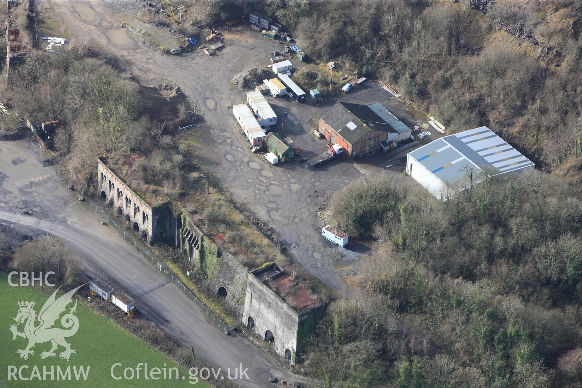 RCAHMW colour oblique photograph of Cilyrychen Lime Kilns. Taken by Toby Driver on 27/01/2012.
