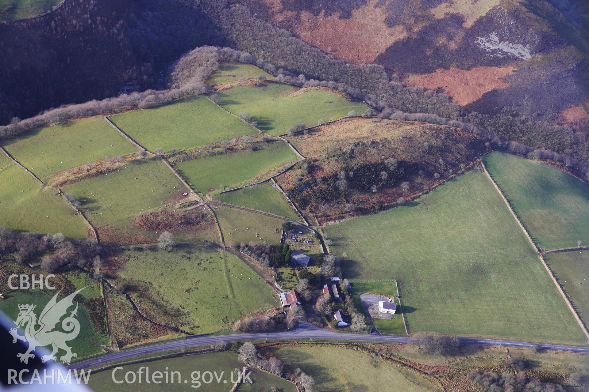 RCAHMW colour oblique photograph of St John's Church, Ysbyty Cynfyn, View from South. Taken by Toby Driver on 07/02/2012.