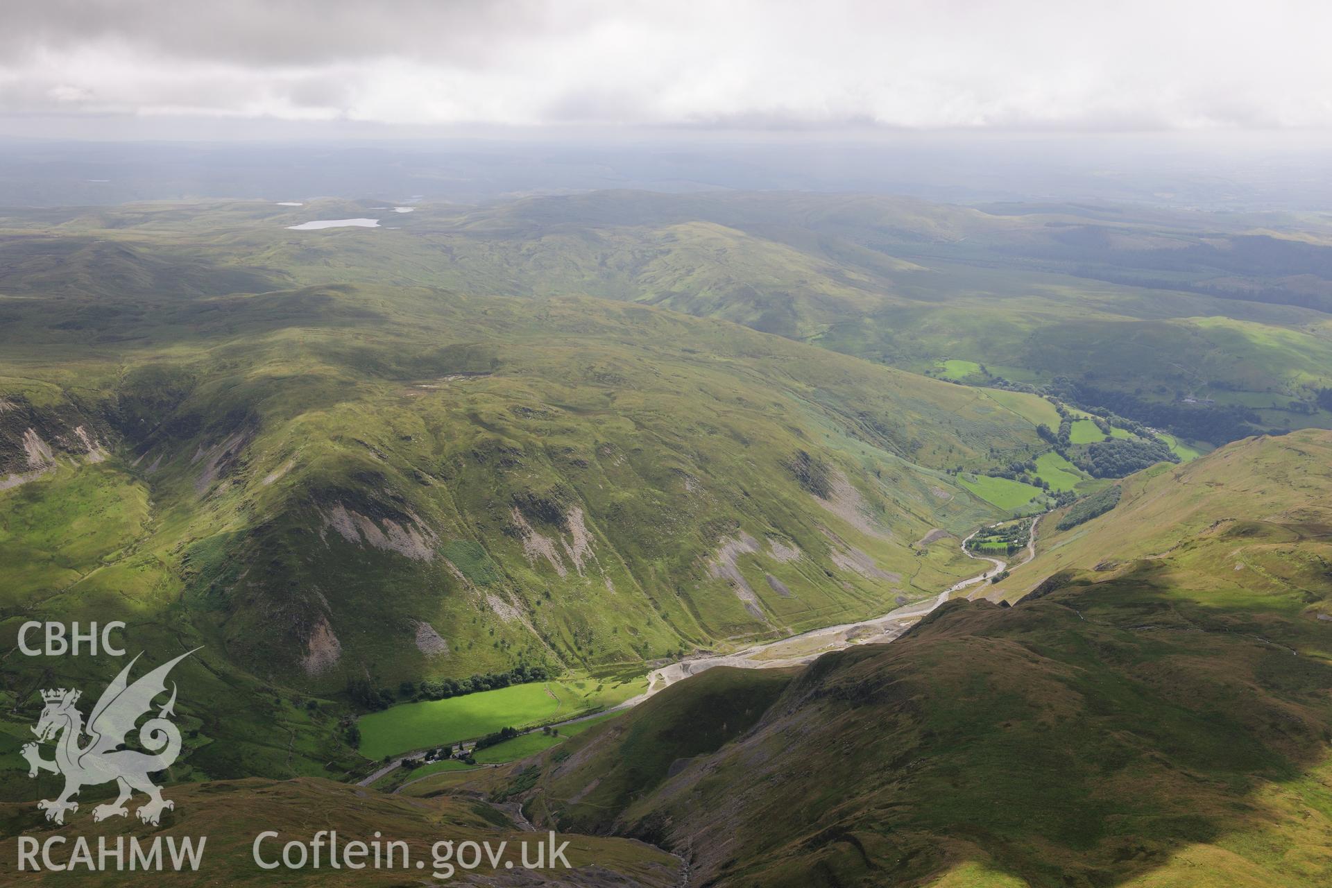 RCAHMW colour oblique photograph of Copa Hill, Cwmystwyth Lead, Copper and Zinc mines. Taken by Toby Driver on 27/07/2012.