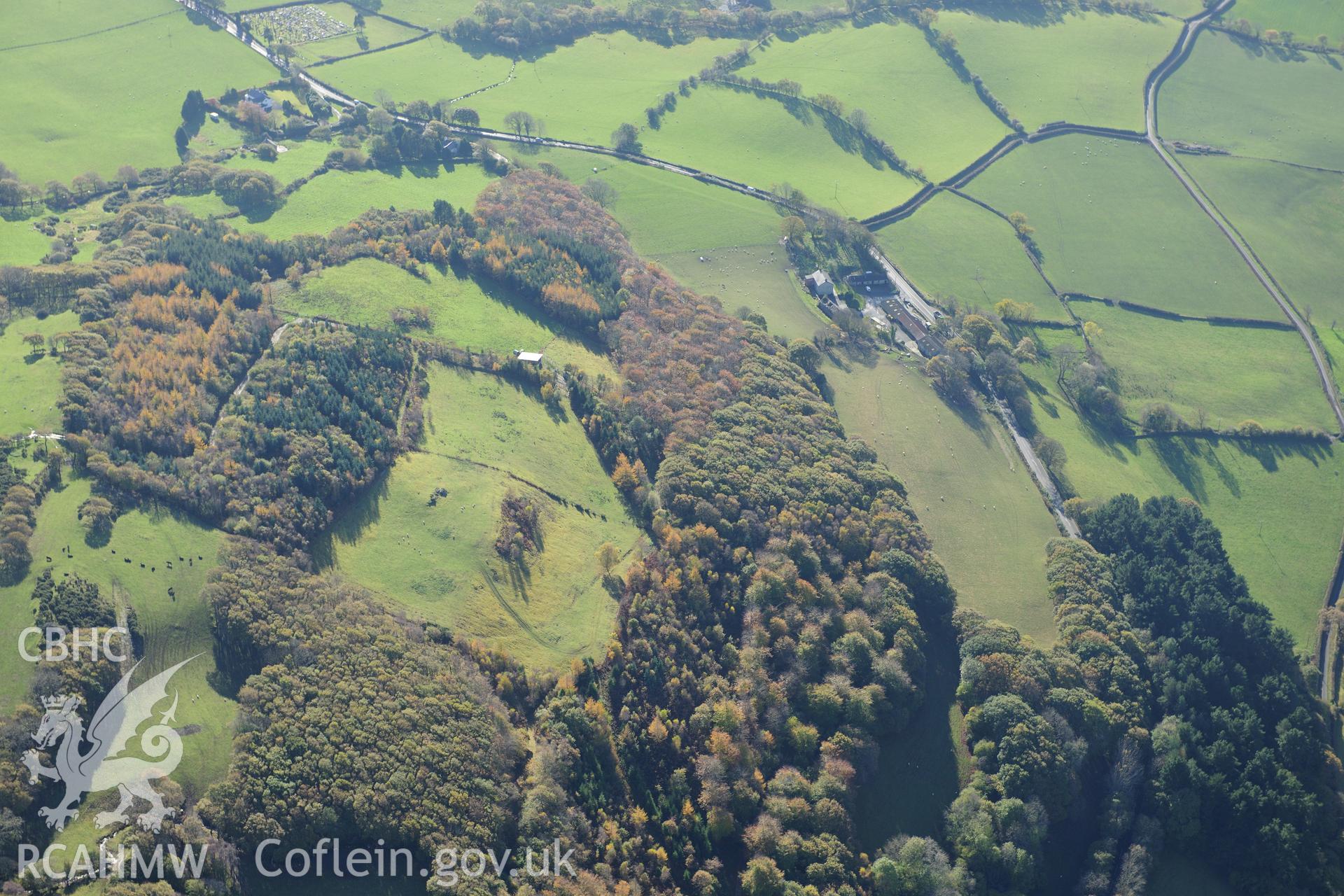 RCAHMW colour oblique photograph of Pant-y-Bontbren and Erglodd lead mine, view from north. Taken by Toby Driver on 05/11/2012.