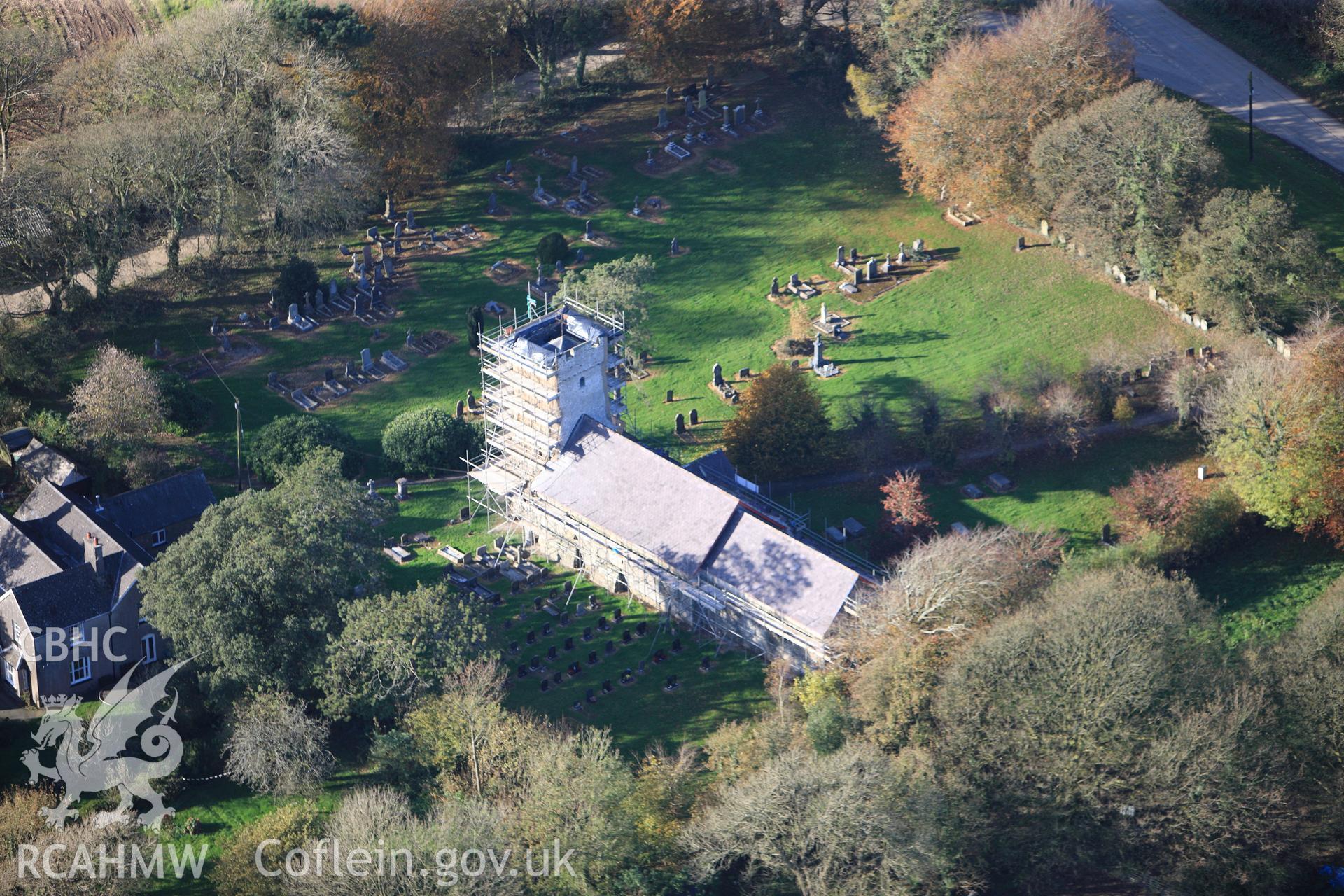 RCAHMW colour oblique photograph of  Wiston Chruch. Taken by Toby Driver on 26/10/2012.