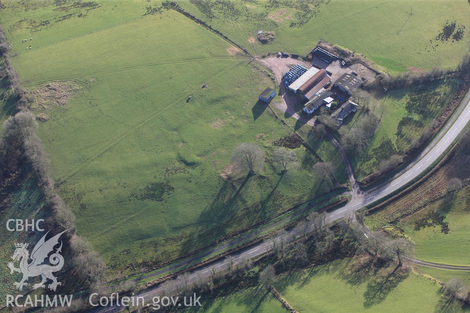 RCAHMW colour oblique photograph of Gorswen, earthworks of deserted farmstead. Taken by Toby Driver on 27/01/2012.