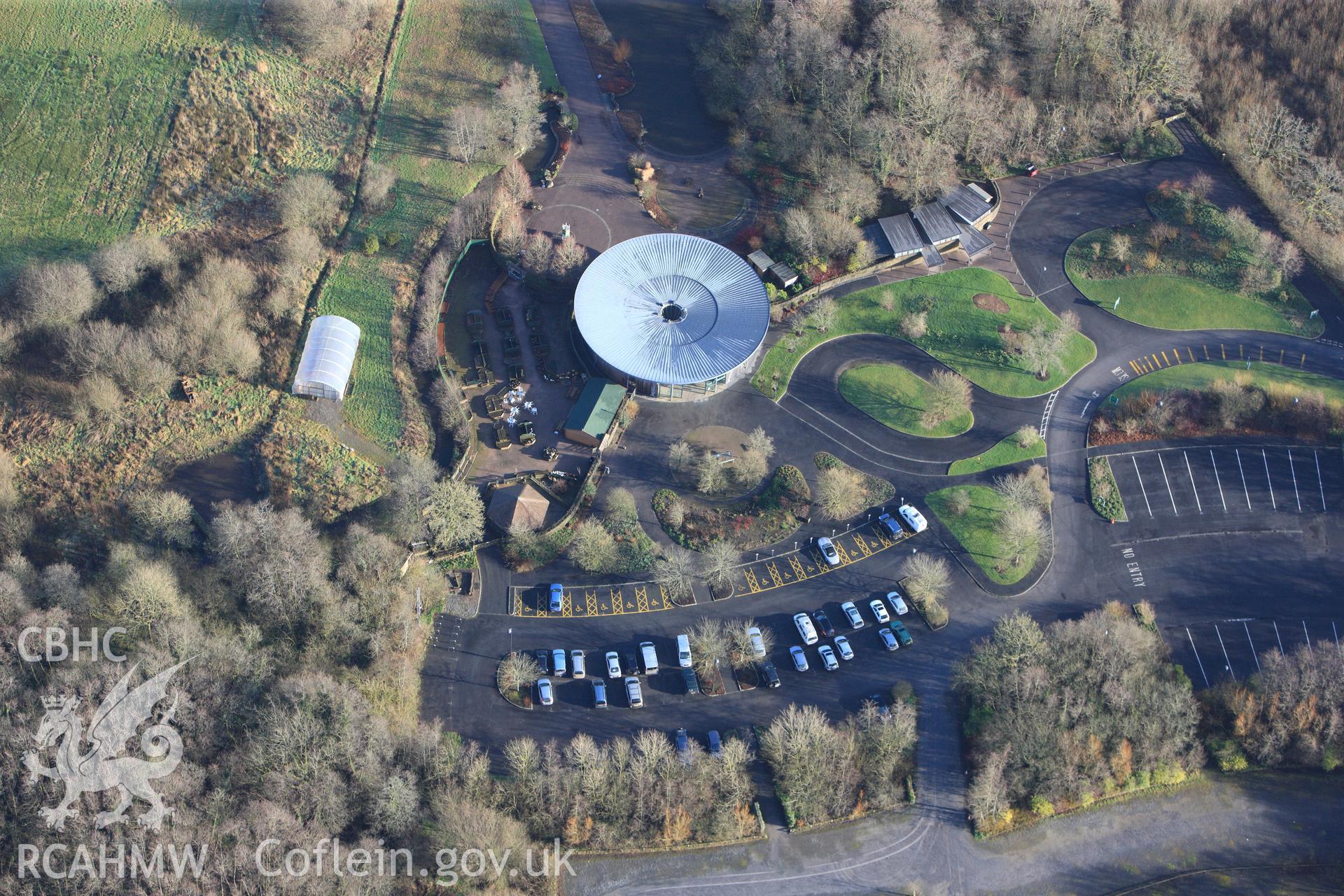 RCAHMW colour oblique photograph of The National Botanic Garden of Wales, entrance building. Taken by Toby Driver on 27/01/2012.