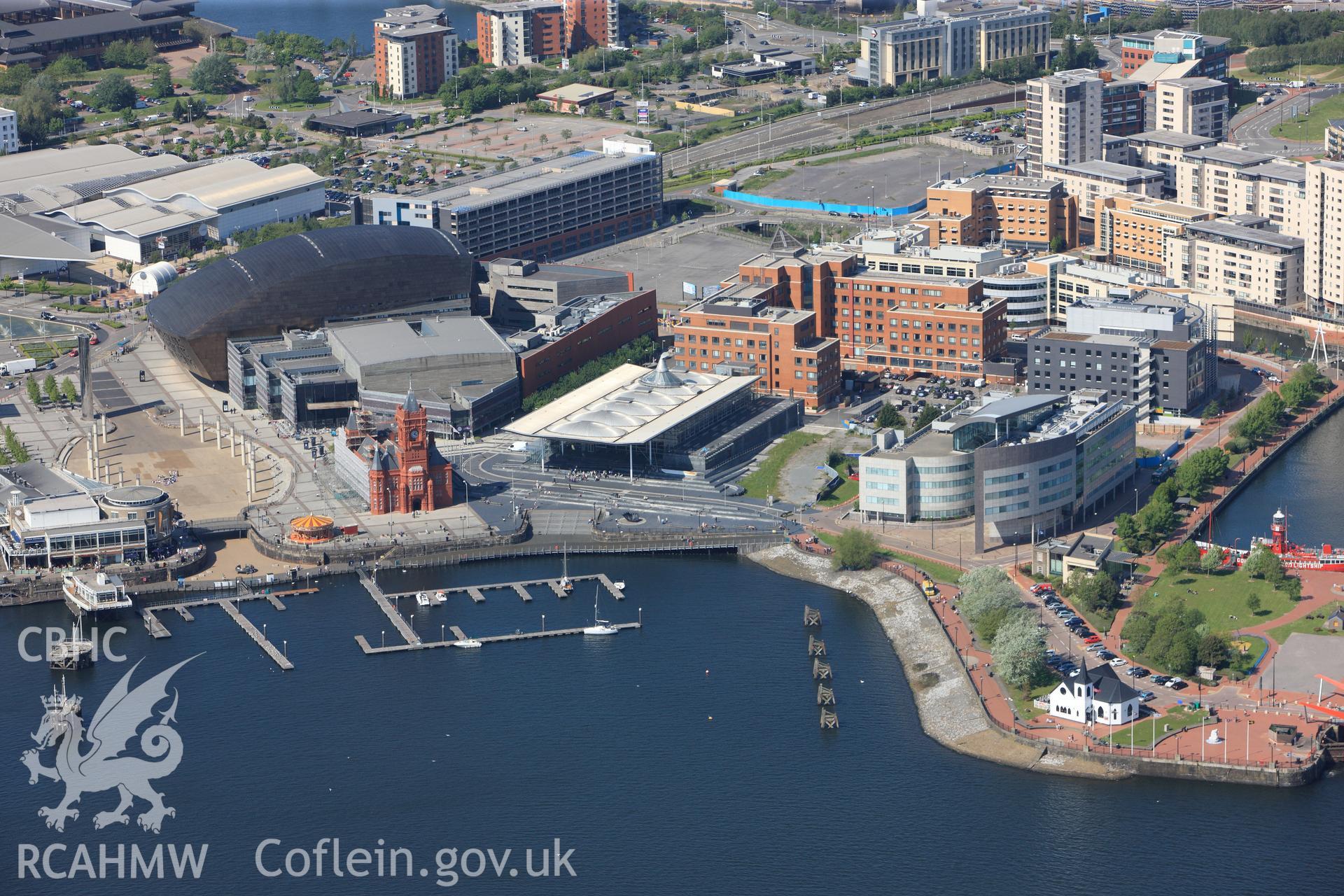 RCAHMW colour oblique photograph of Cardiff Bay, looking towards Mermaid Quay. Taken by Toby Driver on 22/05/2012.