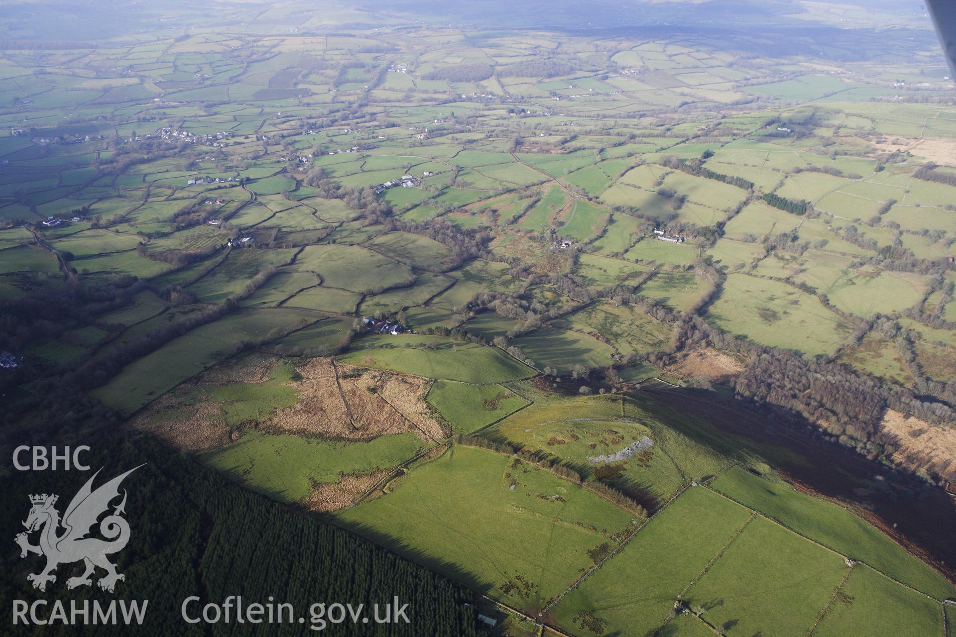 RCAHMW colour oblique photograph of Caer Cadwgan Hillfort. Taken by Toby Driver on 07/02/2012.