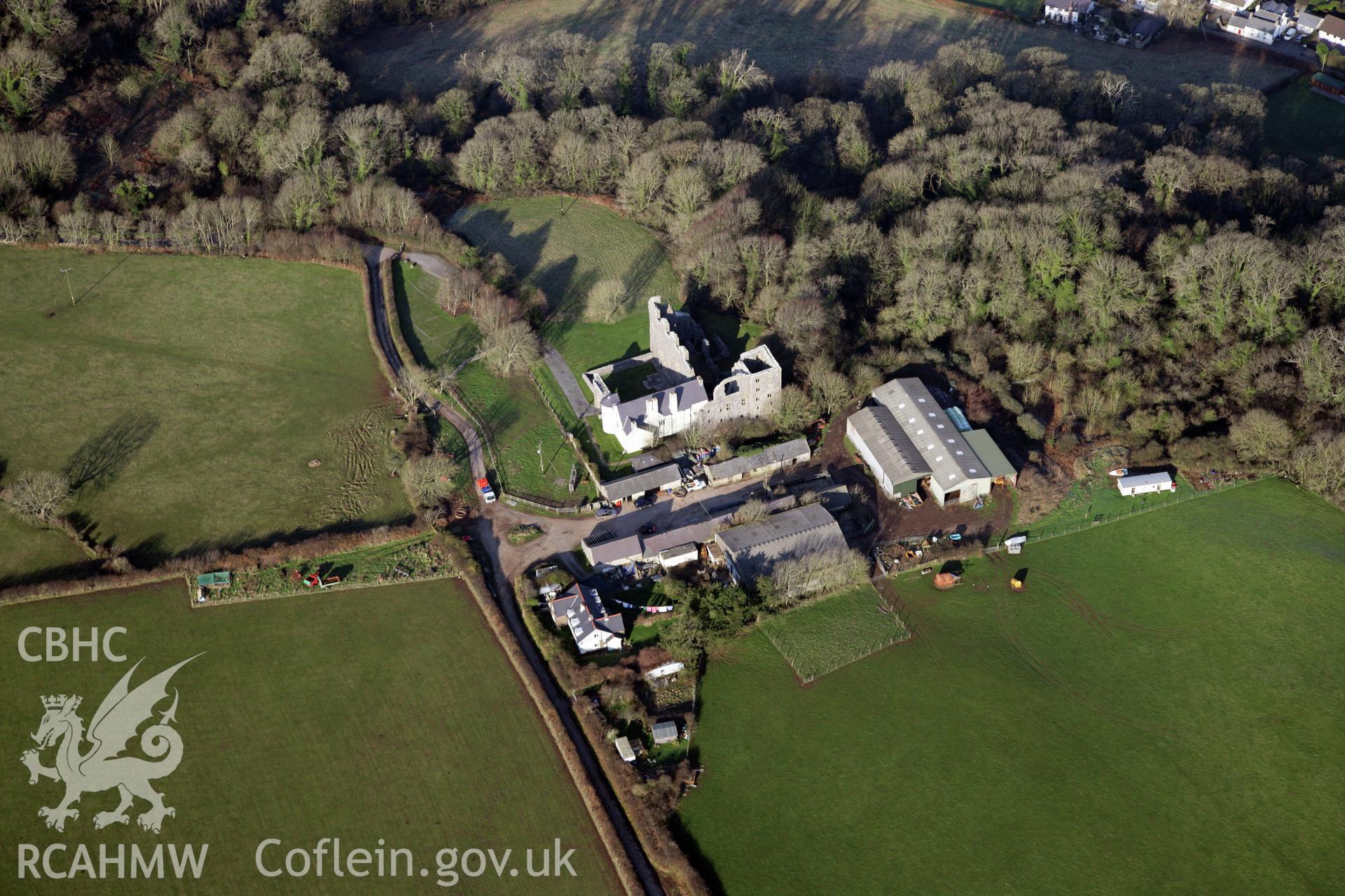 RCAHMW colour oblique photograph of Oxwich Castle. Taken by Toby Driver on 02/02/2012.