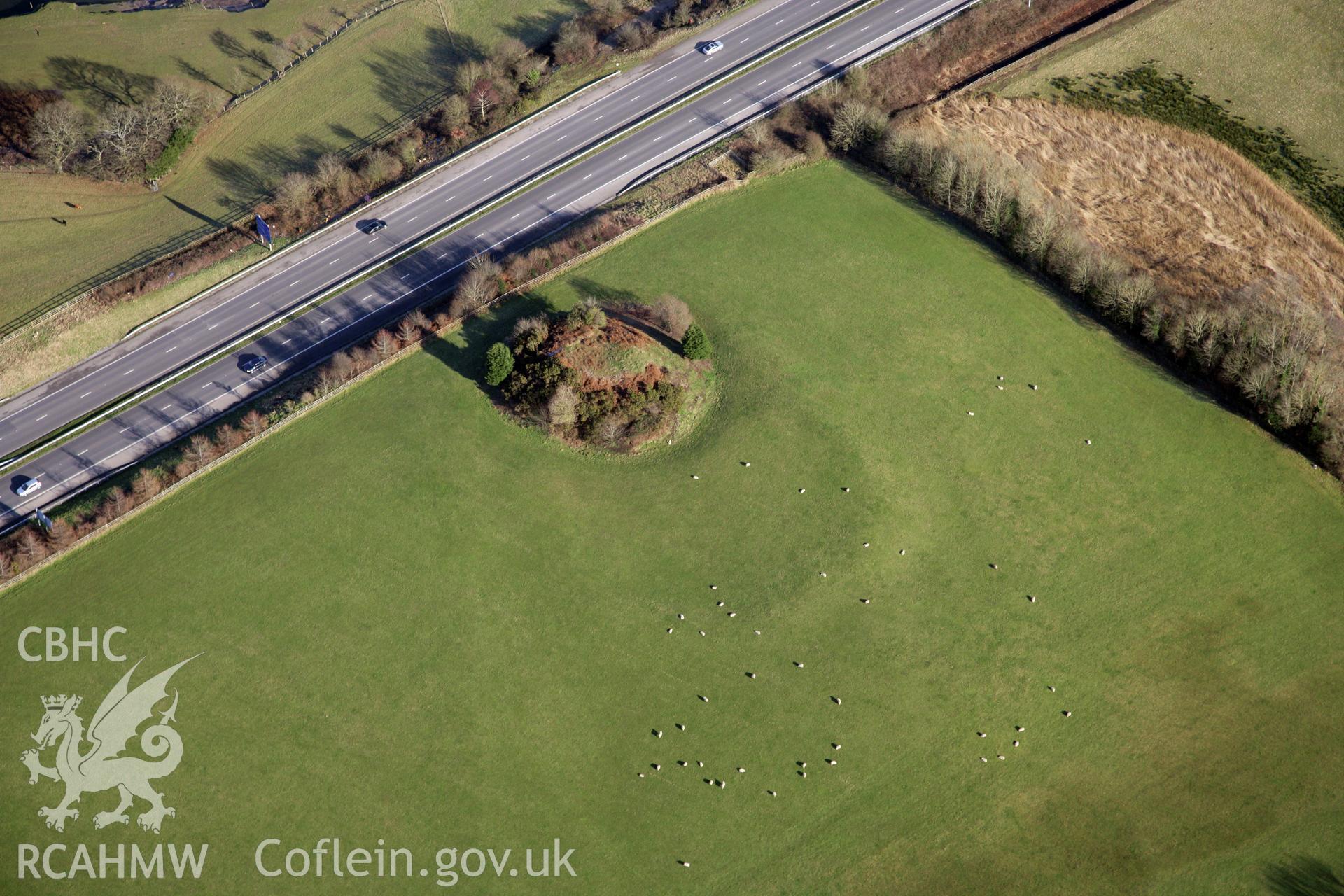 RCAHMW colour oblique photograph of Llandeillo Castle Mound. Taken by Toby Driver on 02/02/2012.