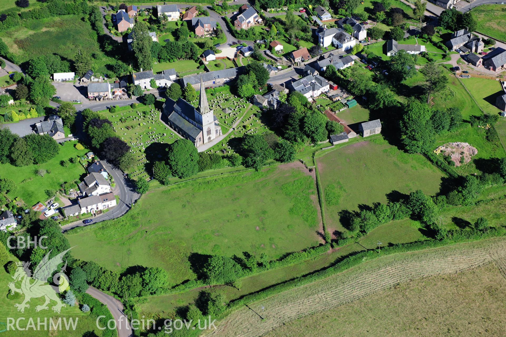 RCAHMW colour oblique photograph of Medieval house sites west of Trellech Church. Taken by Toby Driver on 24/07/2012.