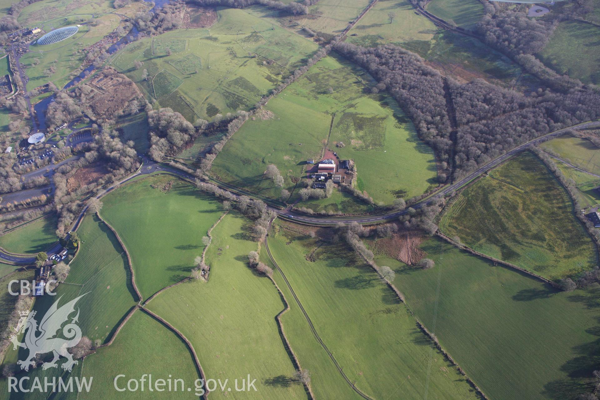 RCAHMW colour oblique photograph of Gorswen, earthworks of deserted farmstead. Taken by Toby Driver on 27/01/2012.