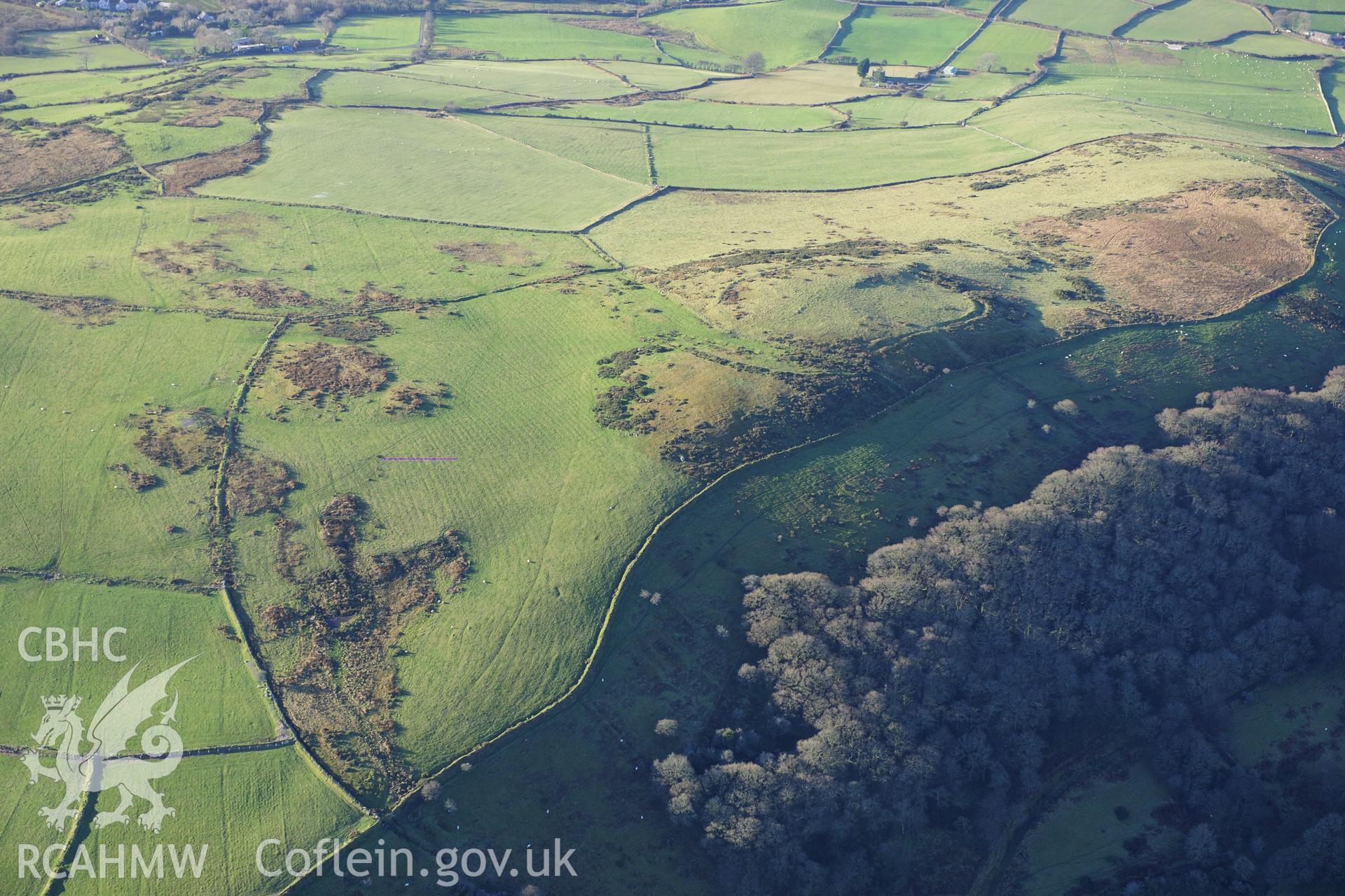 RCAHMW colour oblique photograph of Y Foel Camp, and relict field system. Taken by Toby Driver on 10/12/2012.