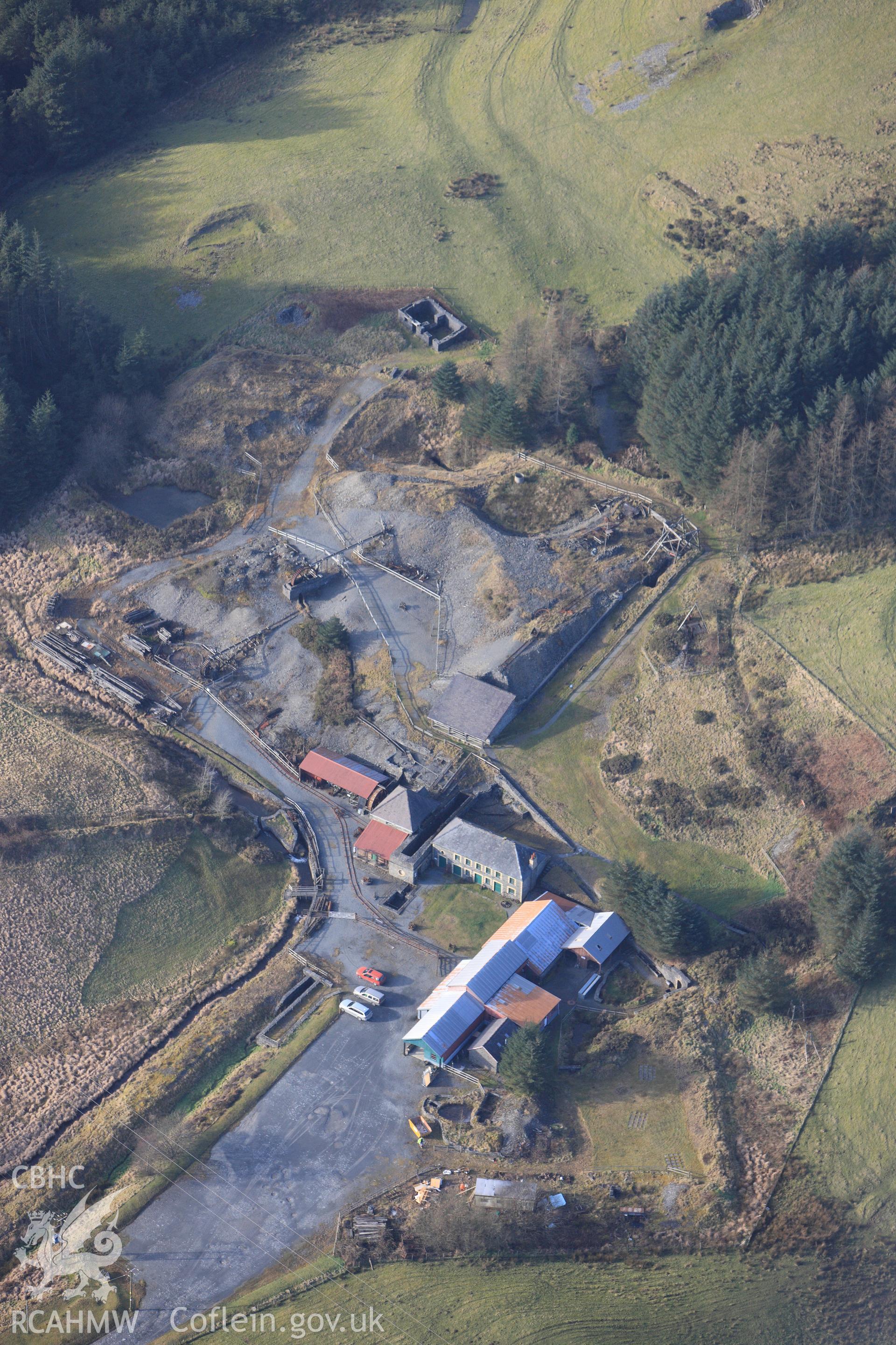 RCAHMW colour oblique photograph of Llywernog Silver Lead Mining Museum, View from South East. Taken by Toby Driver on 07/02/2012.