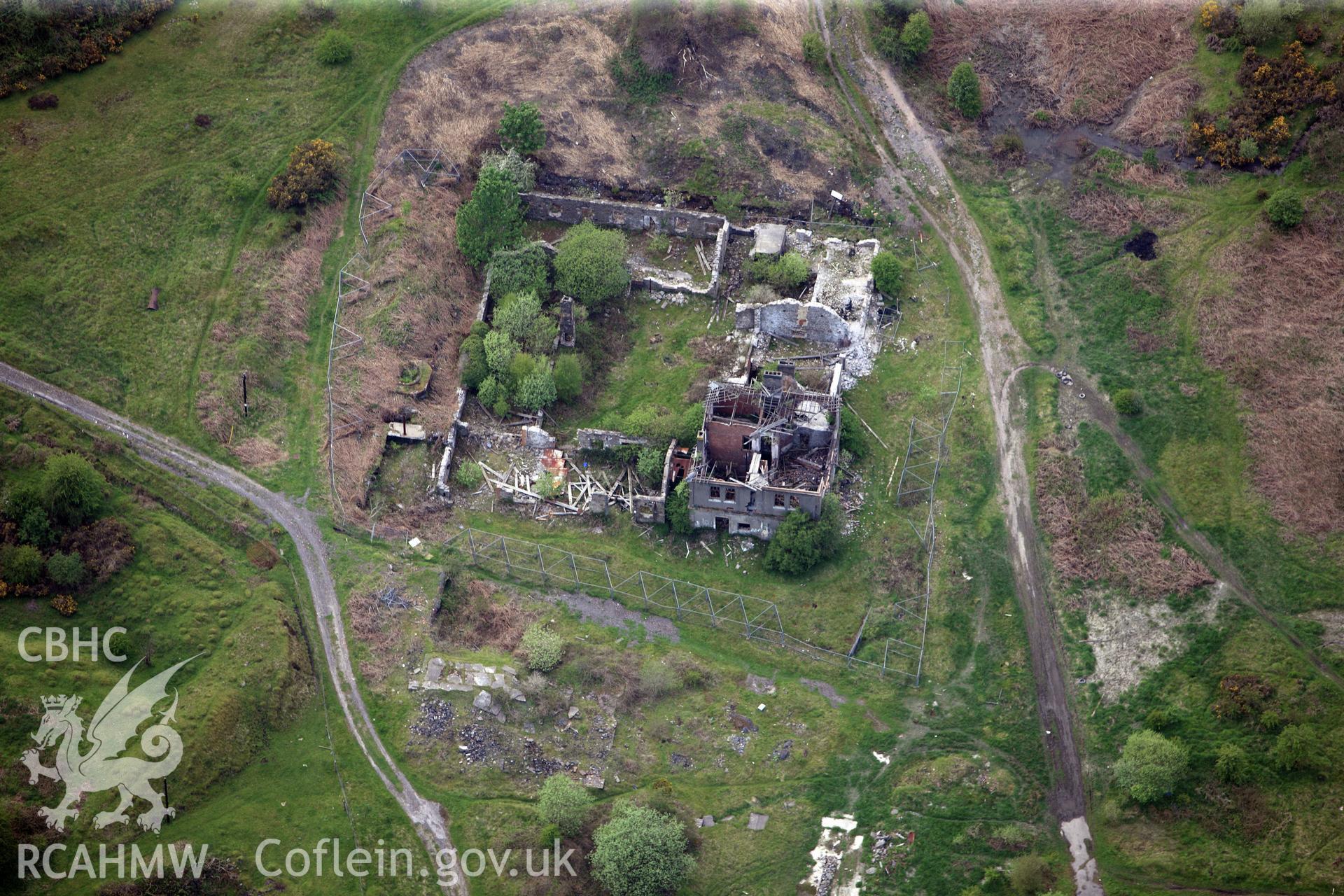 RCAHMW colour oblique photograph of British Ironworks, offices and workshops. Taken by Toby Driver on 22/05/2012.