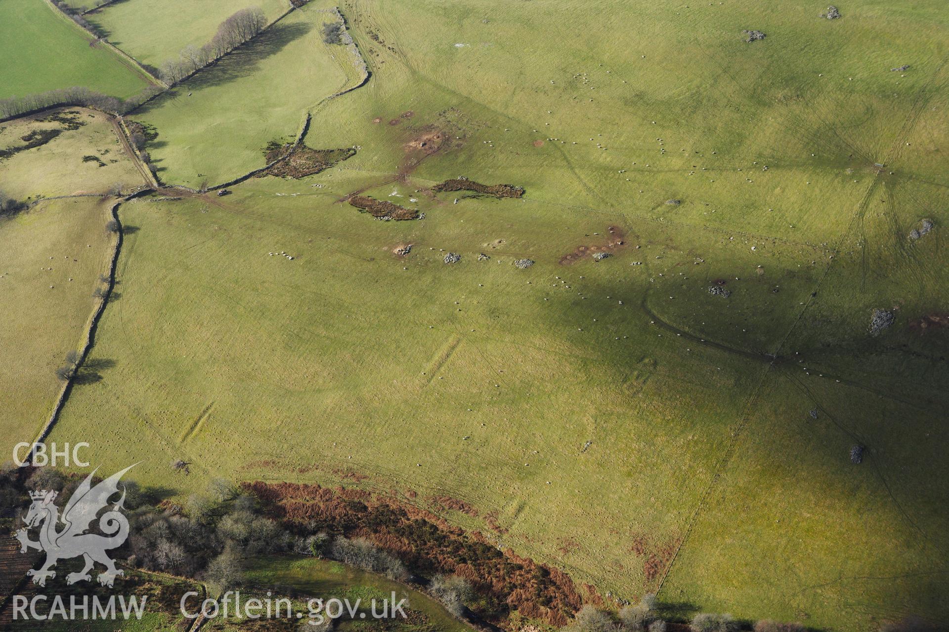 RCAHMW colour oblique photograph of Bryn Cysegrfa, Pillow Mounds. Taken by Toby Driver on 07/02/2012.