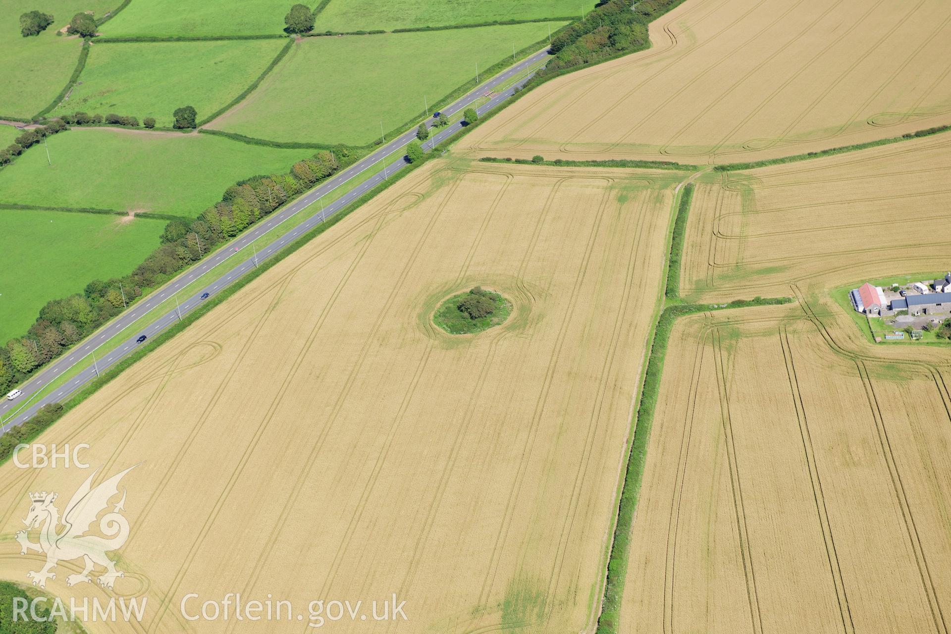 RCAHMW colour oblique photograph of Mound north-west of Mynydd Herbert round barrow, non-archaeological. Taken by Toby Driver on 24/07/2012.