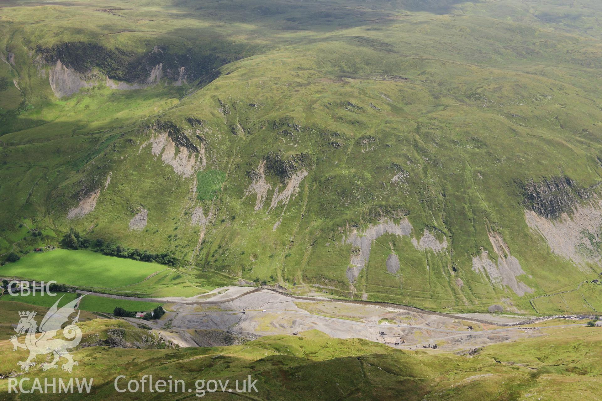 RCAHMW colour oblique photograph of Copa Hill, Cwmystwyth Lead, Copper and Zinc mines. Taken by Toby Driver on 27/07/2012.