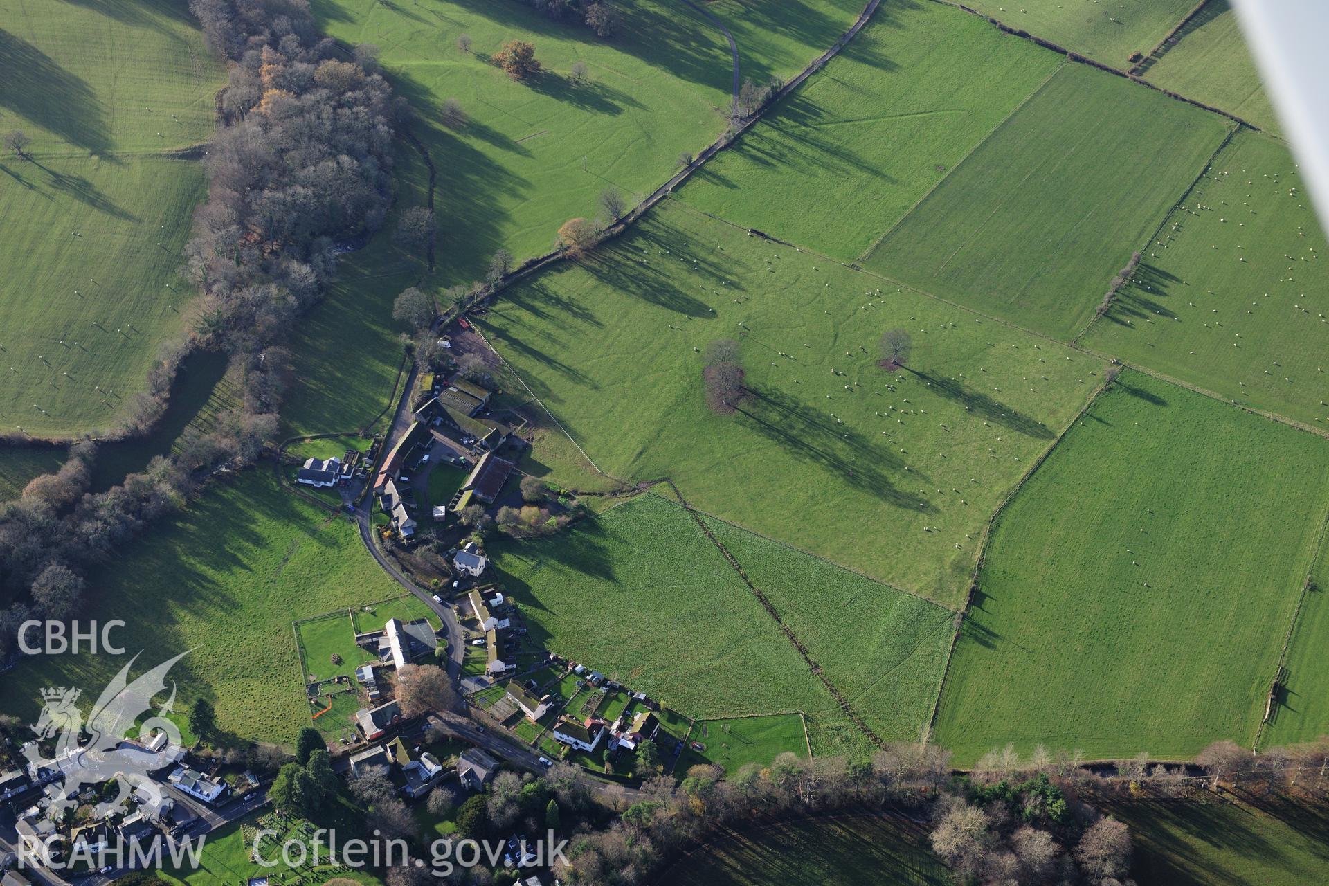 RCAHMW colour oblique photograph of LLANFRYNACH WATER MEADOWS OR DRAINAGE SYSTEM. Taken by Toby Driver on 23/11/2012.