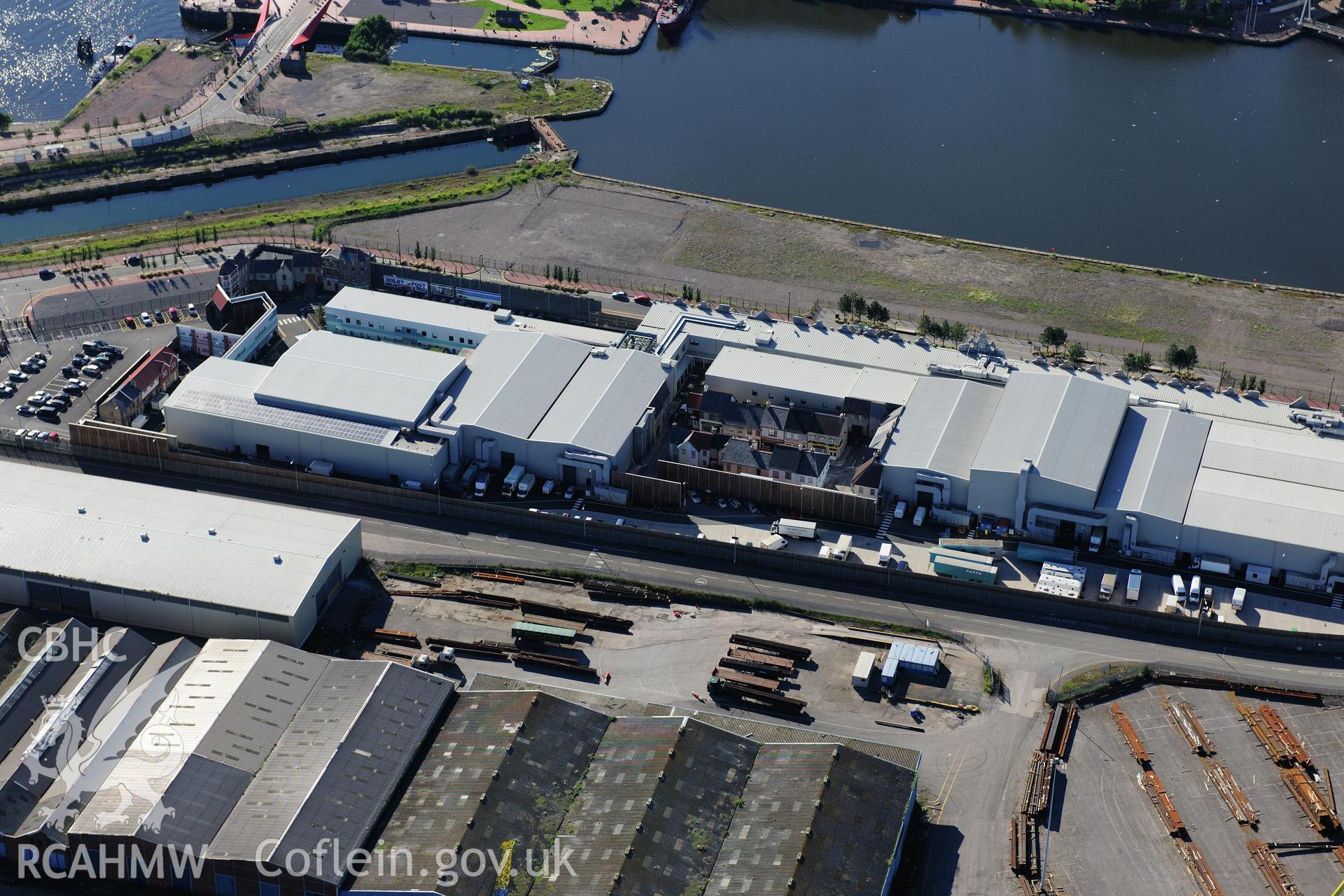 RCAHMW colour oblique photograph of BBC Roath Lock Studios, Cardiff Bay. Taken by Toby Driver on 24/07/2012.