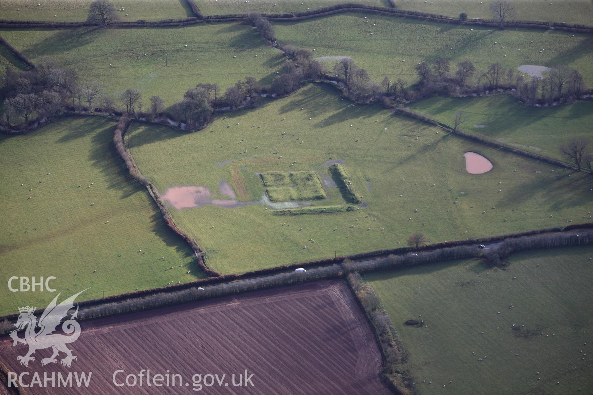 RCAHMW colour oblique photograph of Dulas Moat. Taken by Toby Driver on 23/11/2012.