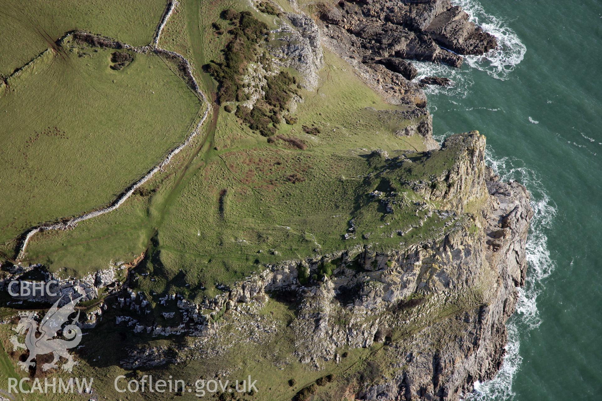 RCAHMW colour oblique photograph of Lewes Castle Promontary Fort. Taken by Toby Driver on 02/02/2012.